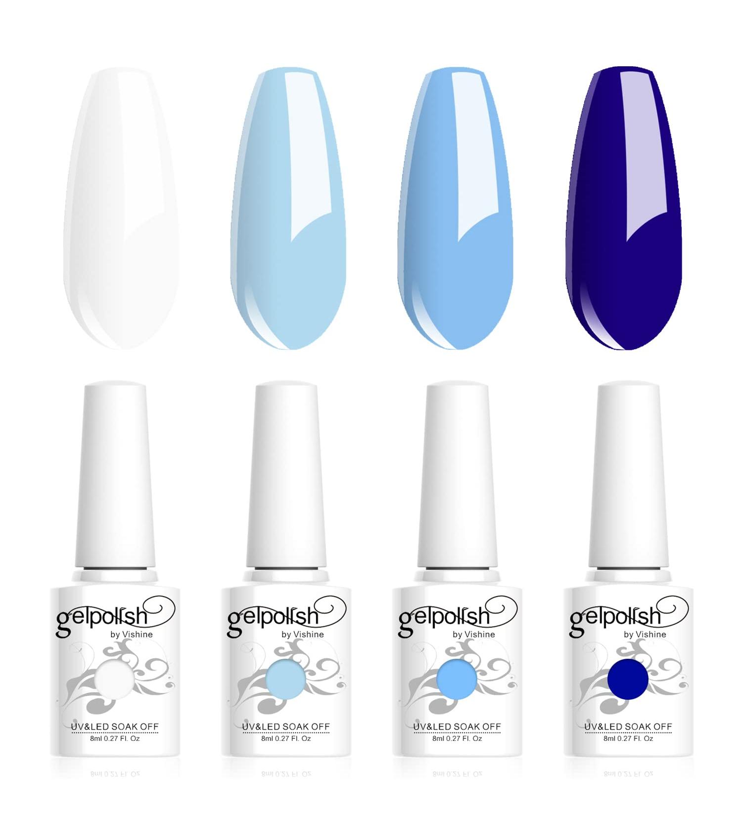 Vishine Gel Nail Polish Set - 4 Colors Sky Blue Collection Spring Summer White Baby Blue Sapphire Blue Nail Gel Nail Art Long-lasting Salon DIY Manicure 8ml C022 Set C022 - Buy Online on GoSupps.com