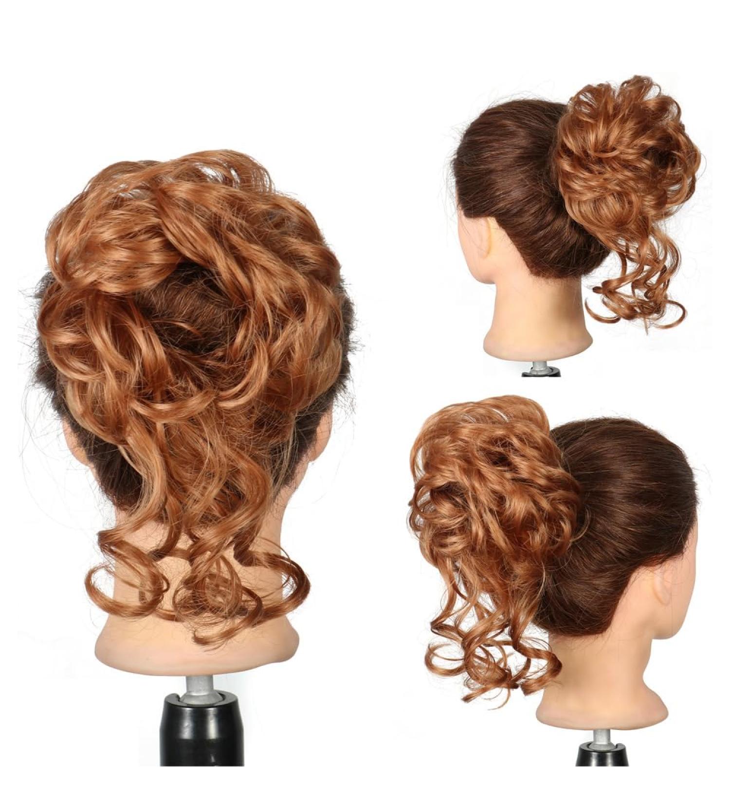 FDEETY Messy Bun Hair Piece Rubber Band Wavy Curly Hair Chignon in Hairpieces Tousled Updo Hair Bun Synthetic Hair Ponytail for Women Girls (Brilliant Brown) - Buy Online on GoSupps.com