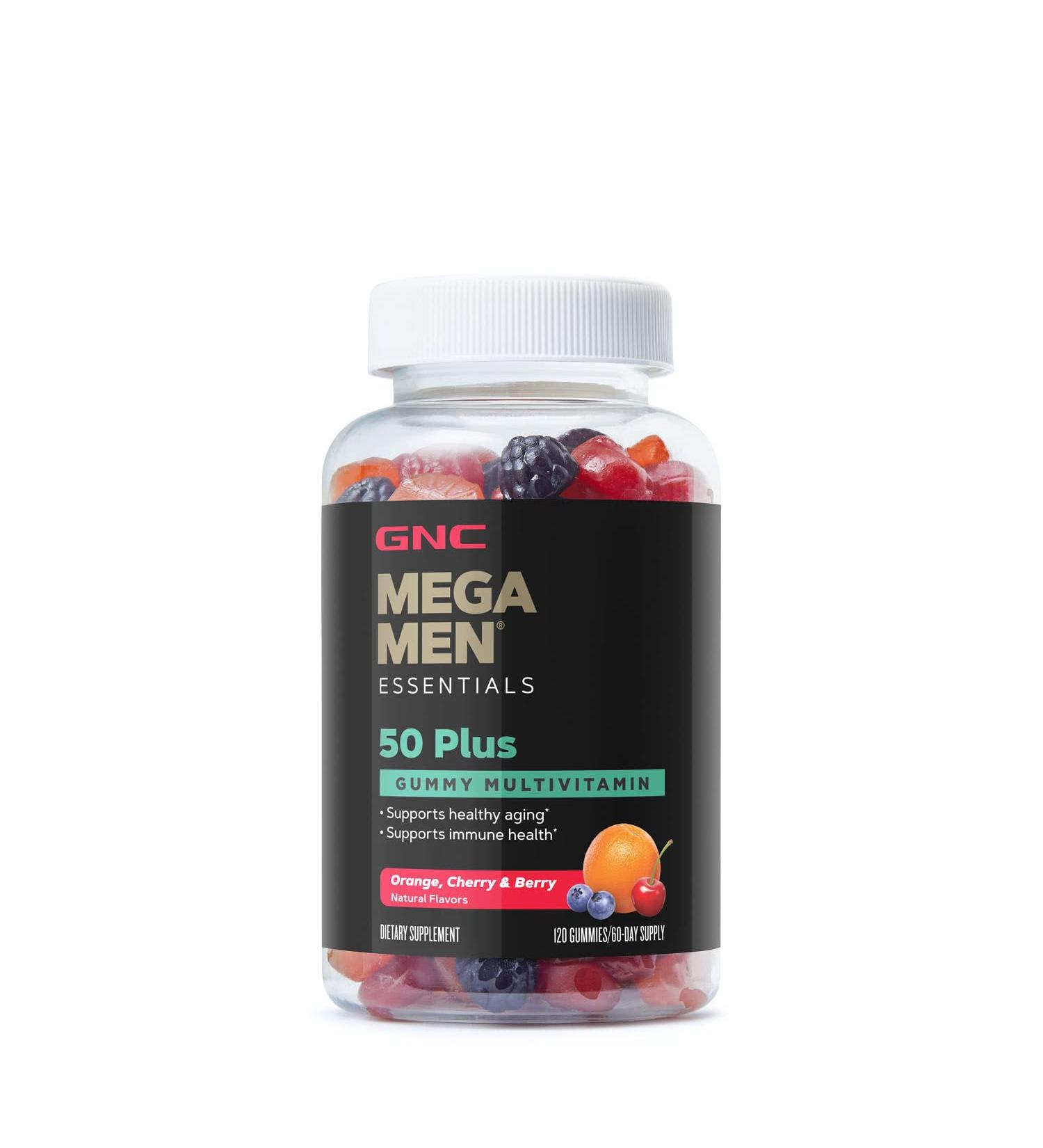 GNC Mega Men Essentials 50+ Orange Cherry & Berry 120 Gummies - Buy Online on GoSupps.com