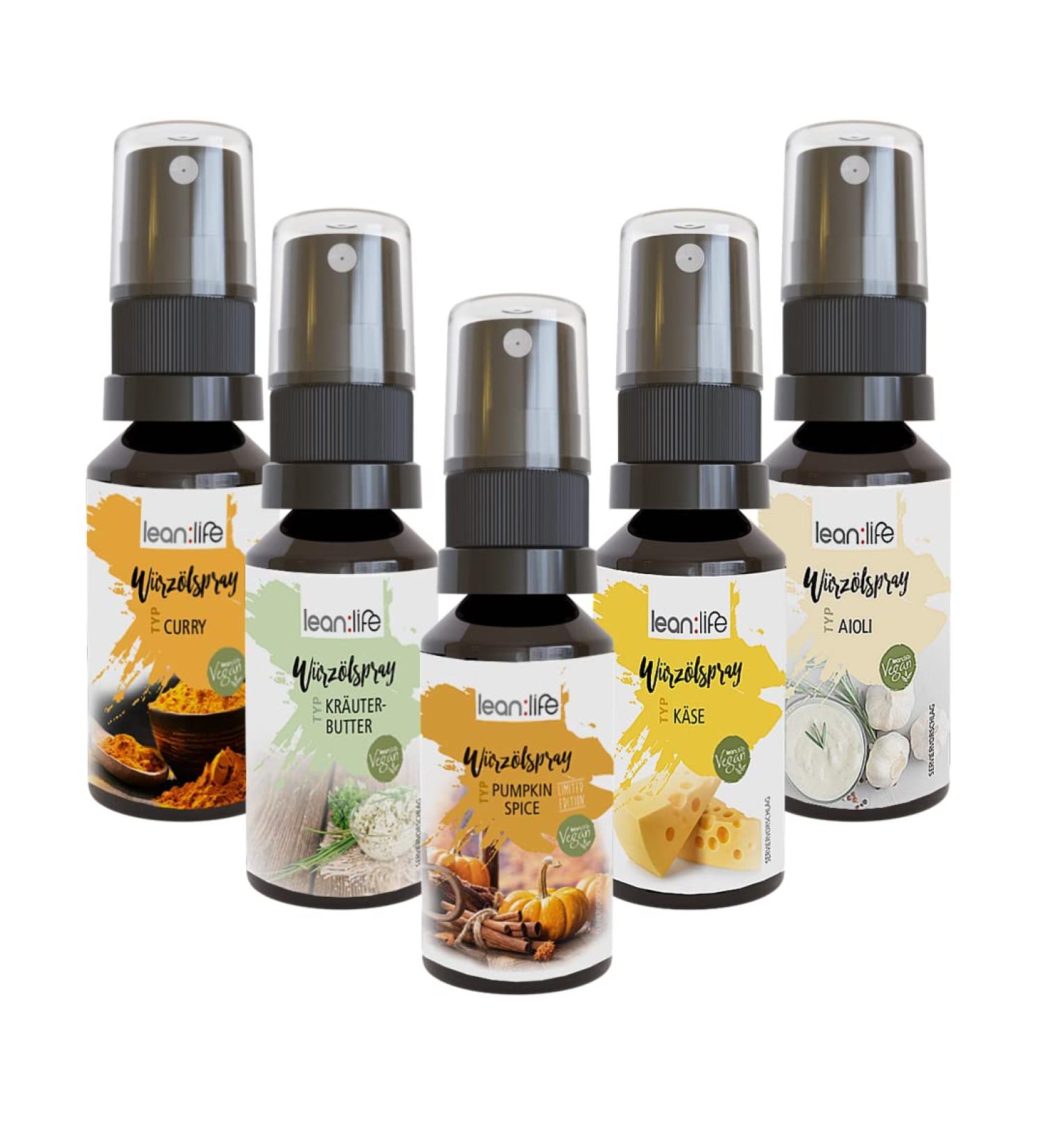 Lean Life W rzspray - Vegan Spice Spray Drops | 5er Box - Sugar-Free Aromatic Oil-Based Spices Made in Germany - 150ml - Buy Online on GoSupps.com