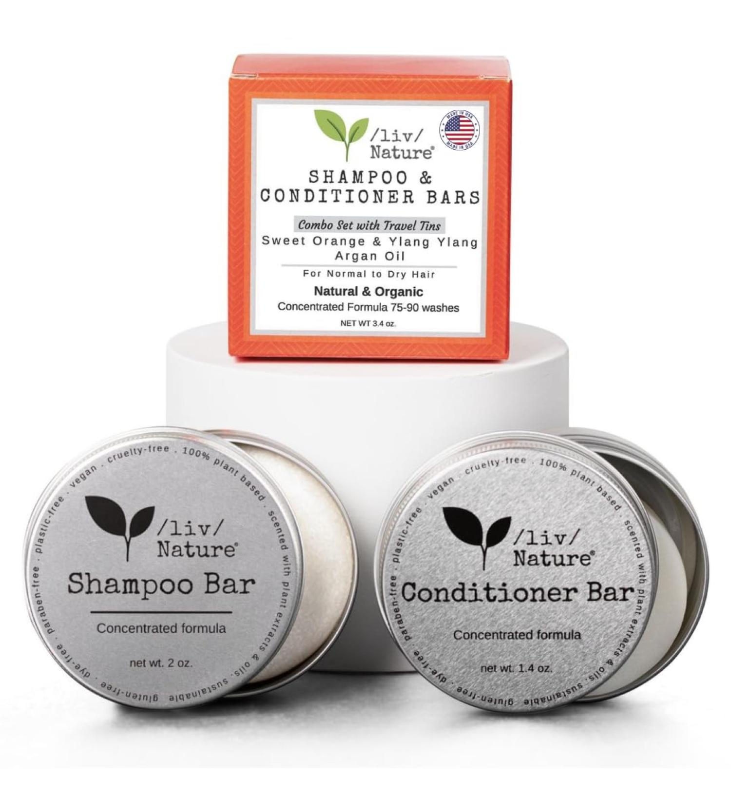 Shampoo Bar & Conditioner Set | Travel Case | Volume & Moisture for Dry Hair | Sweet Orange Ylang Ylang | Argan Oil | Made in USA | 2-Pack Combo - Buy Online on GoSupps.com