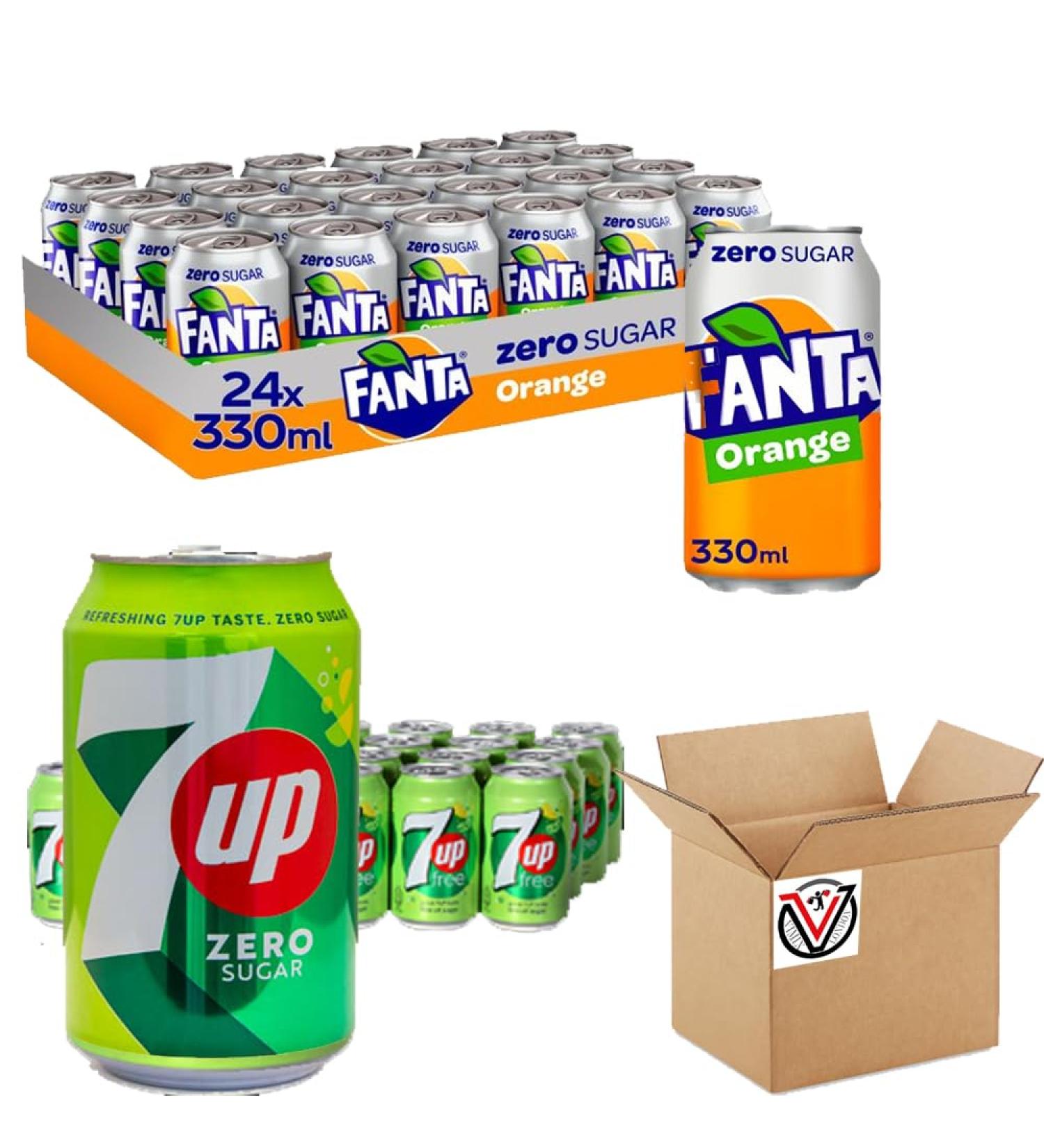 VIMIX Zero Sugar Fanta Orange & 7up Refreshing Soft Drink Cans 330ml | Pick Any Type & Number of Cans