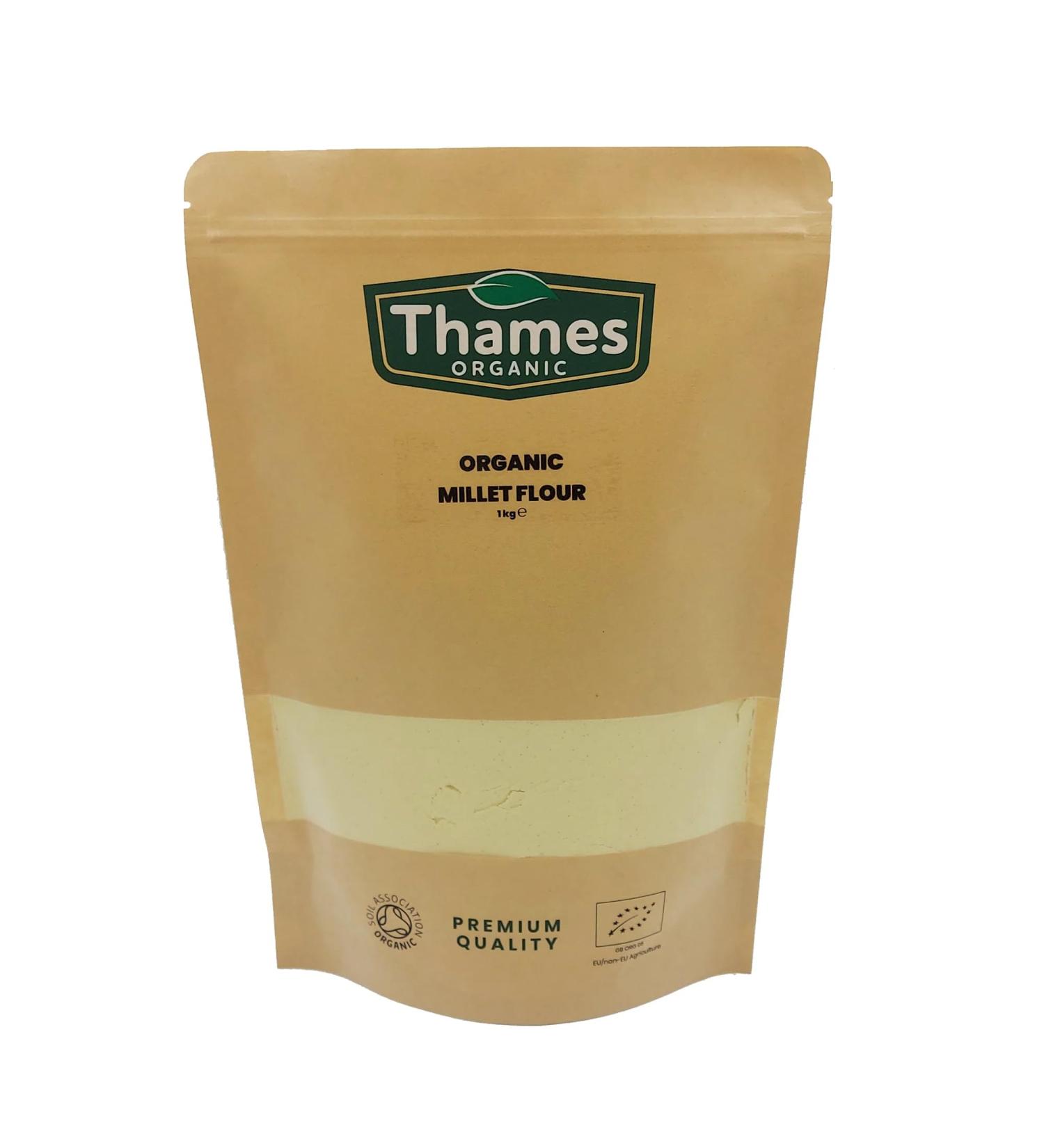 Organic Millet Flour 500g - Raw Vegan GMO-Free - Certified Organic Alternative to Wheat Flour - Thames Organic - Buy Online on GoSupps.com