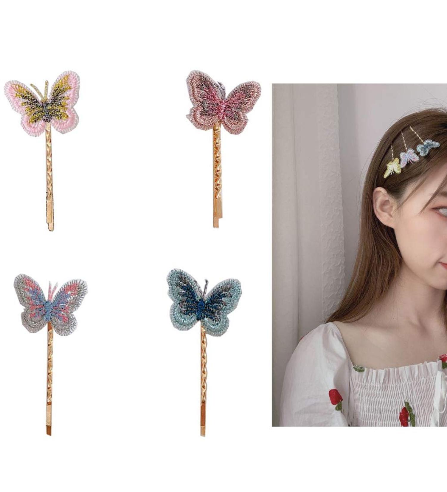 Butterfly Barrette Hair Clip Clasp with Embroidered Silk Yarn Butterflies Hair clips Accessories for Women clips 4pcs (One) - Buy Online on GoSupps.com