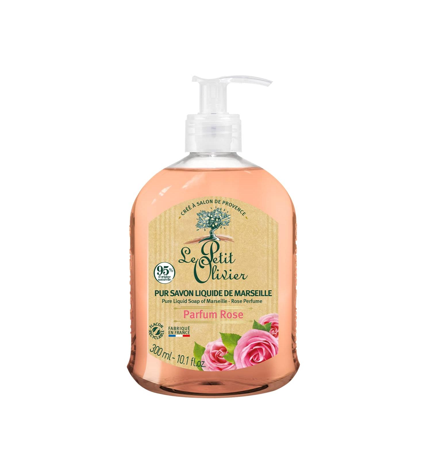 Le Petit Olivier Marseille Liquid Soap - Rose Perfume - Gently Cleanses Skin - 10.1 oz - Pure Vegetable Origin - International Shipping Available - Buy Online on GoSupps.com