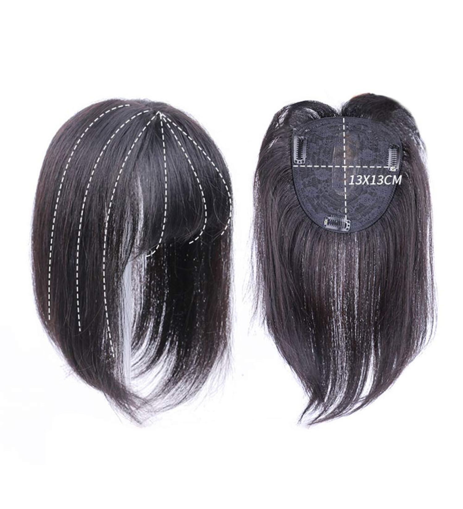 Women's Human Hair Topper with Bangs - 5x5 Clips for Thinning Hair - 8 Black Hairpiece - Buy Online on GoSupps.com