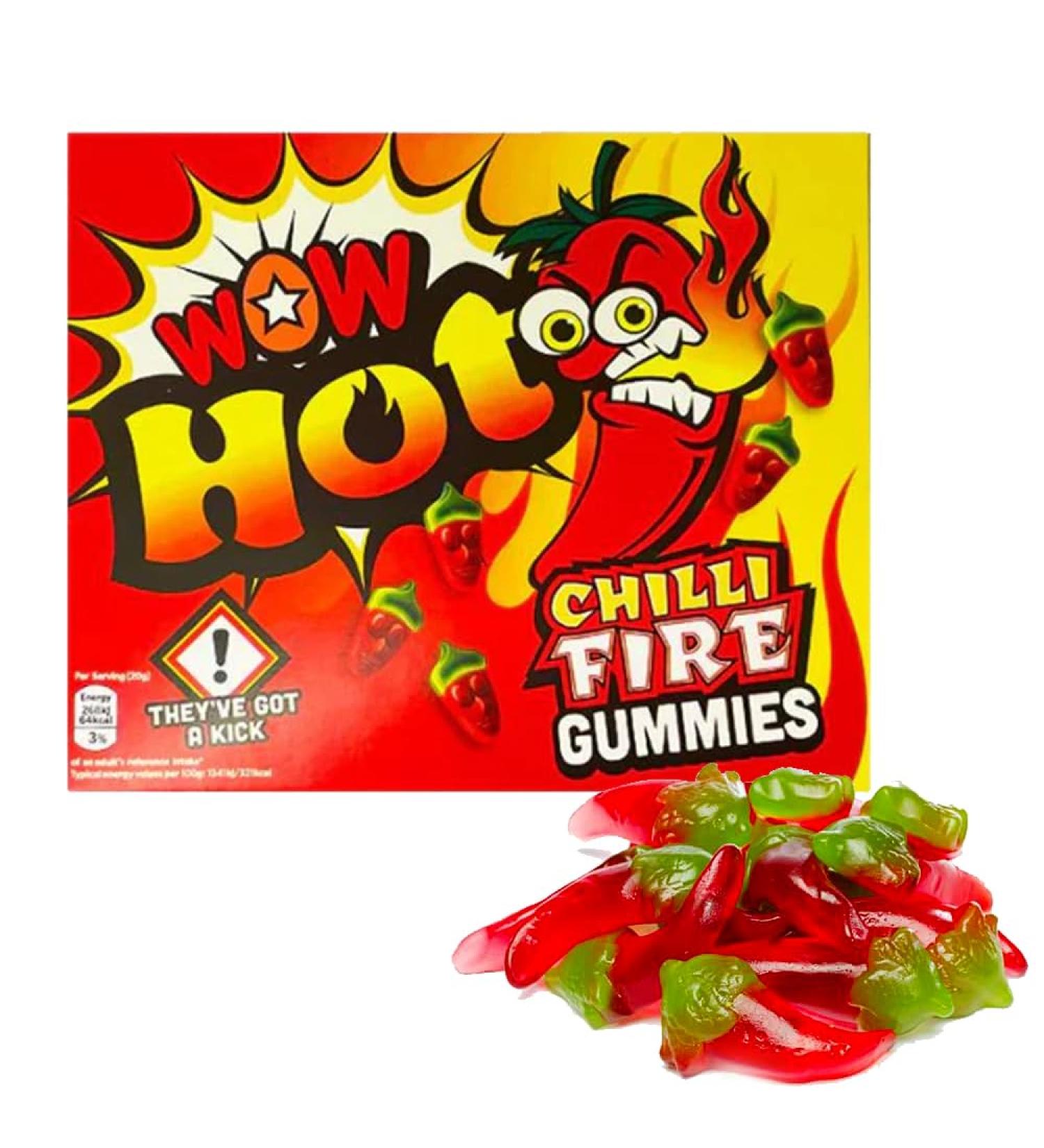Wow Hot Chilli Fire Gummies - Spicy Candy Theatre Box Bold Flavor Snack 150g (12)