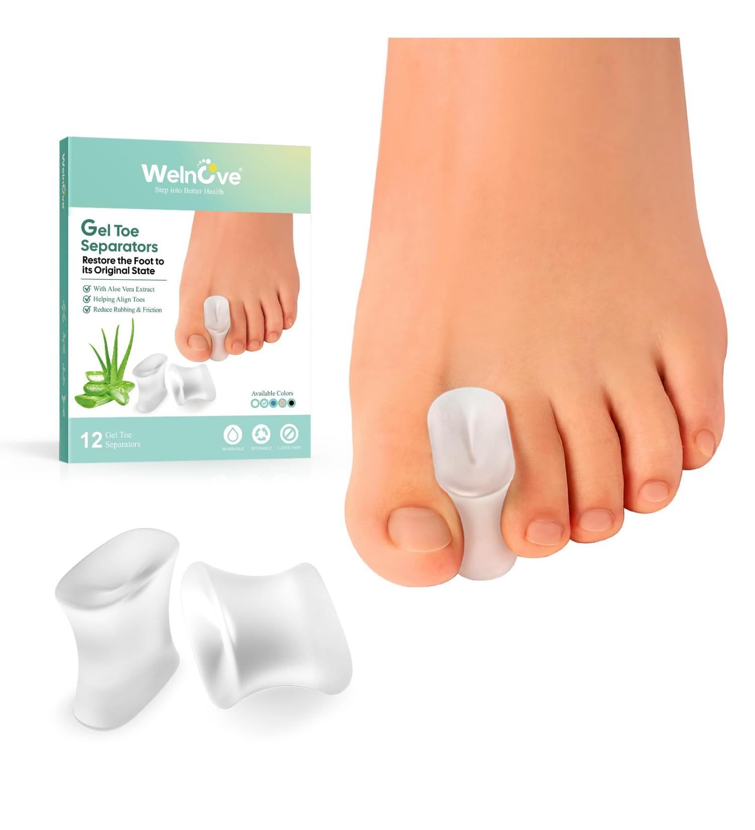 Welnove Gel Toe Separators and Bunion Toe Spacers - 12 Pack with Aloe Vera Extract - Silicone Bunion Corrector for Curled Toes and Overlapping Toes - Buy Online on GoSupps.com