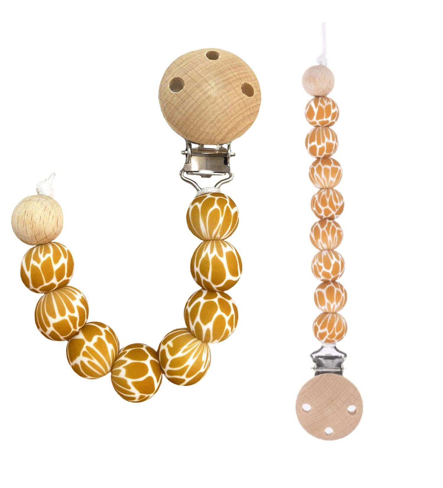 Minkii Wood Pacifier Clip for Babies - Neutral Tones Wooden Pacifier Clip for Boys and Girls - Boho Style Baby Pacifier Clip - Giraffe Design - Buy Online on GoSupps.com