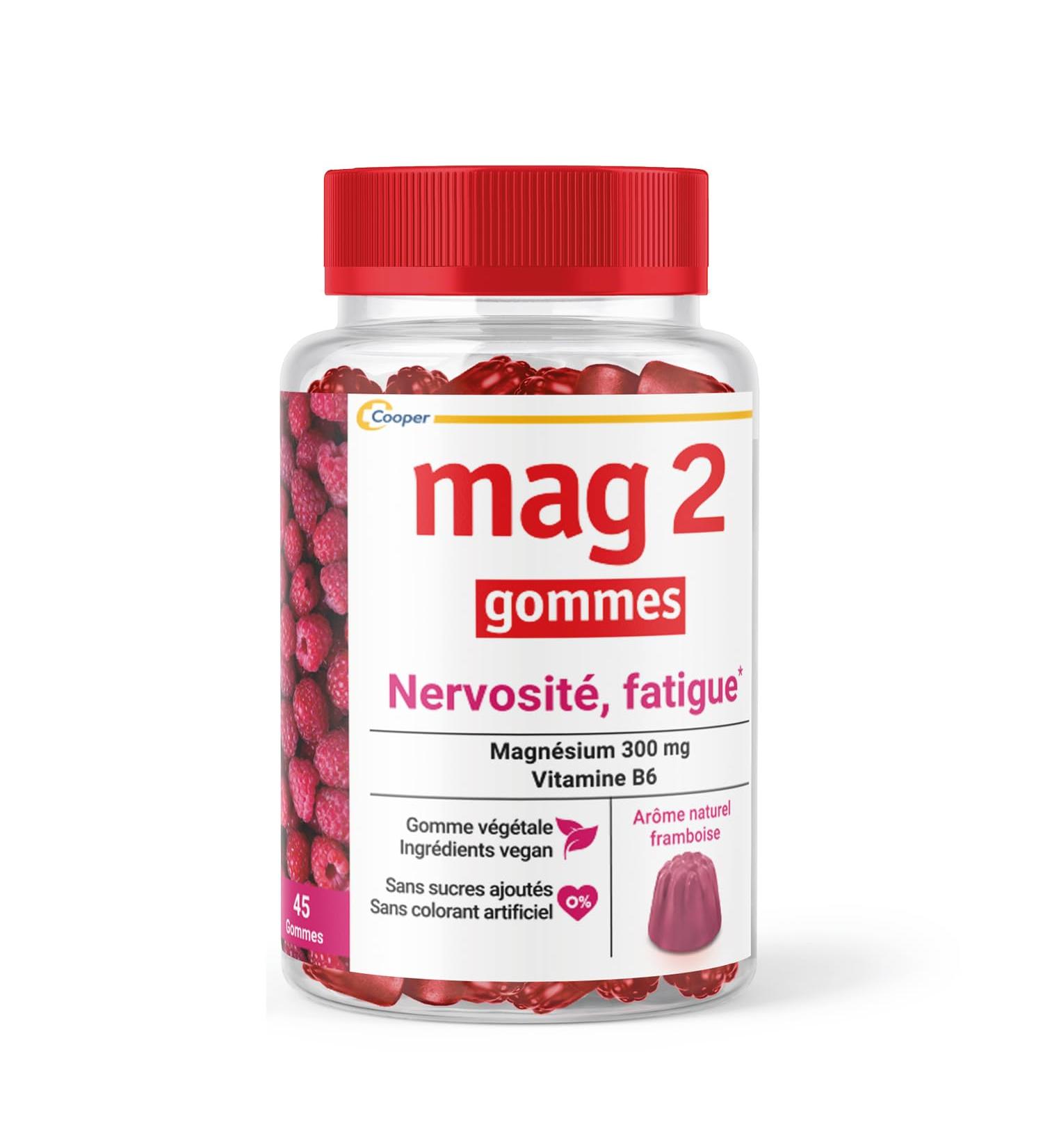 MAG 2 - Raspberry gums - Magnesium and vitamin B6 - Anti-nervousness and anti-fatigue - No added sugars - Dietary supplement - 45 gums - Voted product of the year 2023 - Buy Online on GoSupps.com