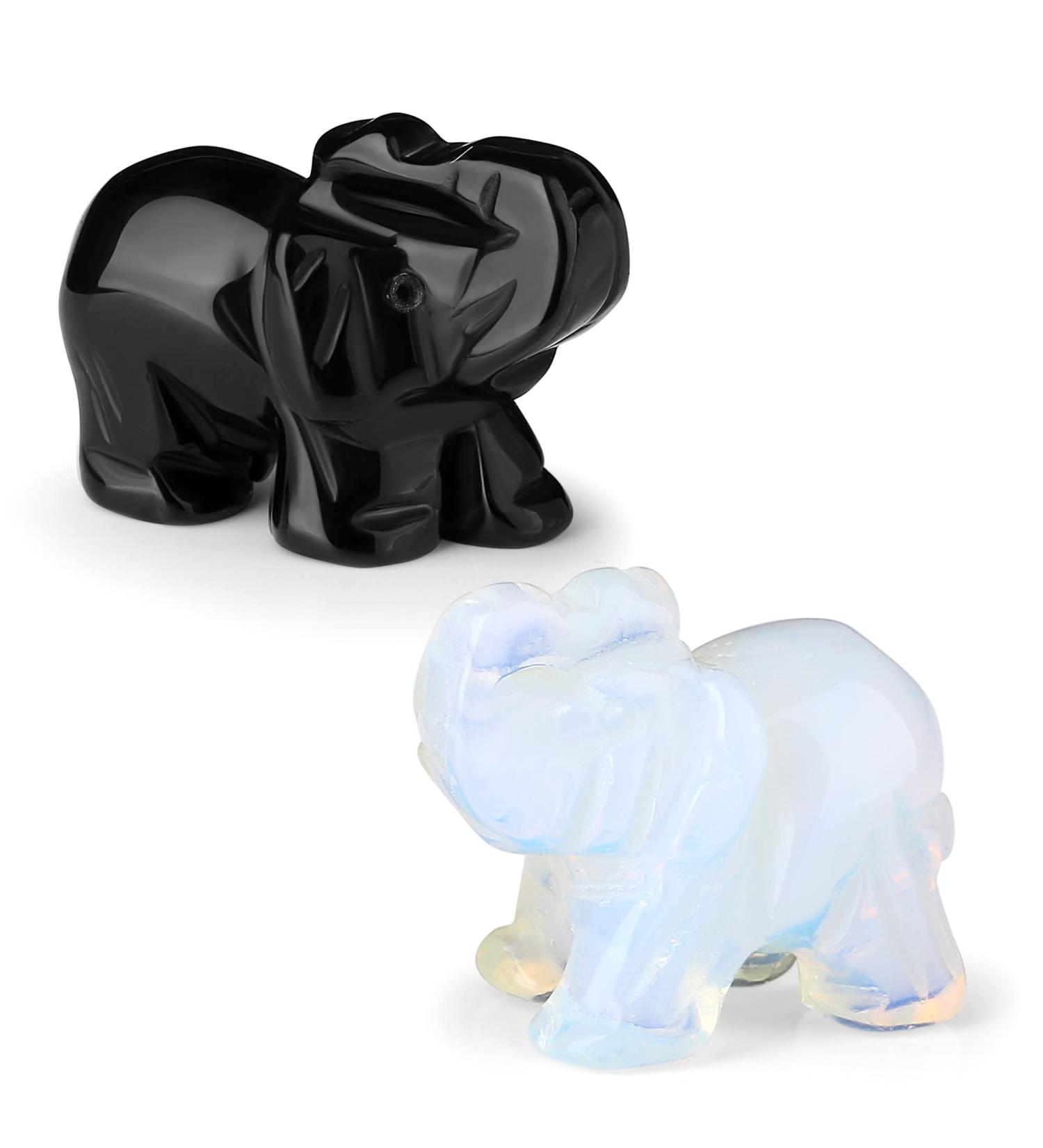DUQGUHO 2 Pcs Crystal Elephant Decor Natural Black Obsidian Opal Elephant Crystal Statue Stones Cute Crystal Desk Decor Elephant Figurine Gifts for Women Men 1.5" Obsidian & Opal - Buy Online on GoSupps.com