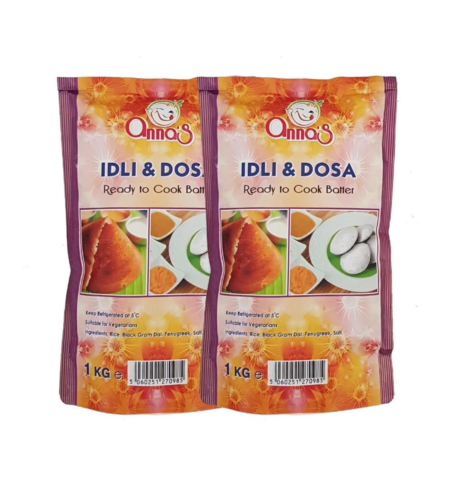 Anna's Dosa & Idli Batter 1KG |Wet Mix | Instant Rice Dosa Breakfast Mix | Pure Veg South Indian Breakfast Mix | 100% Natural Ingredients (Pack of 2) - Buy Online on GoSupps.com