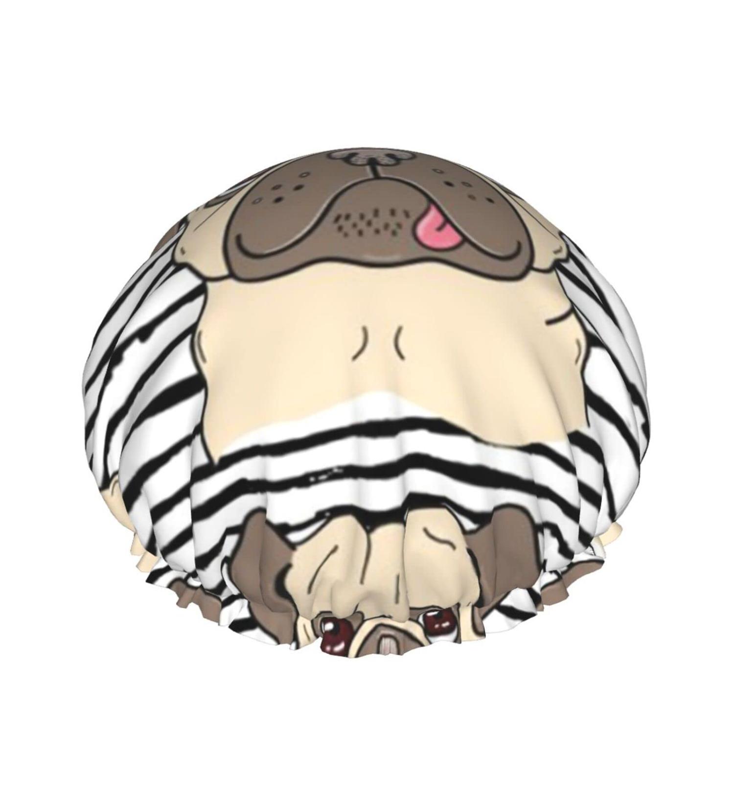 Happy Pug Dog Printed Shower Cap - Waterproof, Fits All Head Sizes & Hair Textures - Buy Online on GoSupps.com