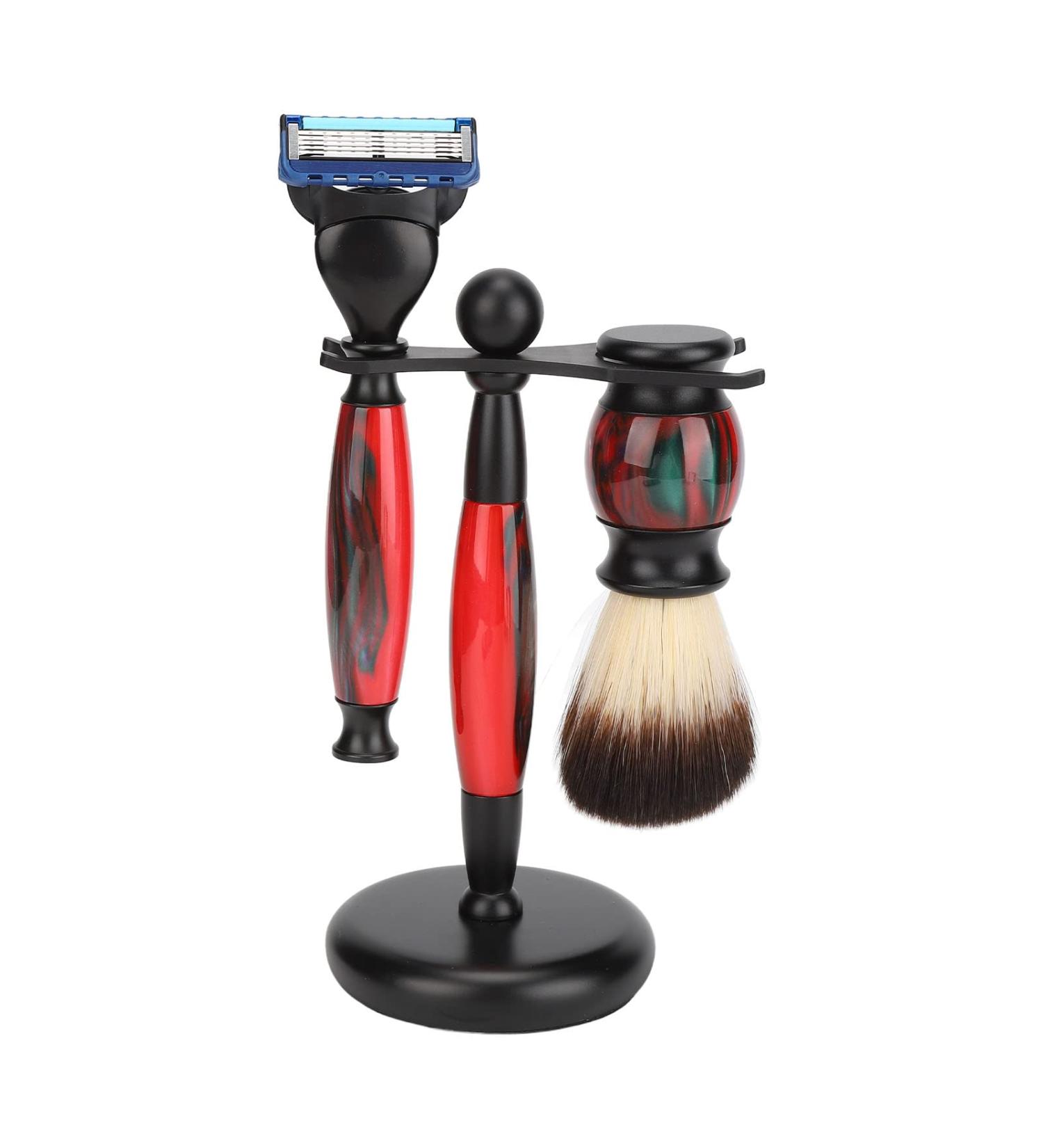 3 Piece Men's Shaving Set - Manual Razor Beard Brush & Stand | Premium Grooming Essentials for Every Man - Buy Online on GoSupps.com