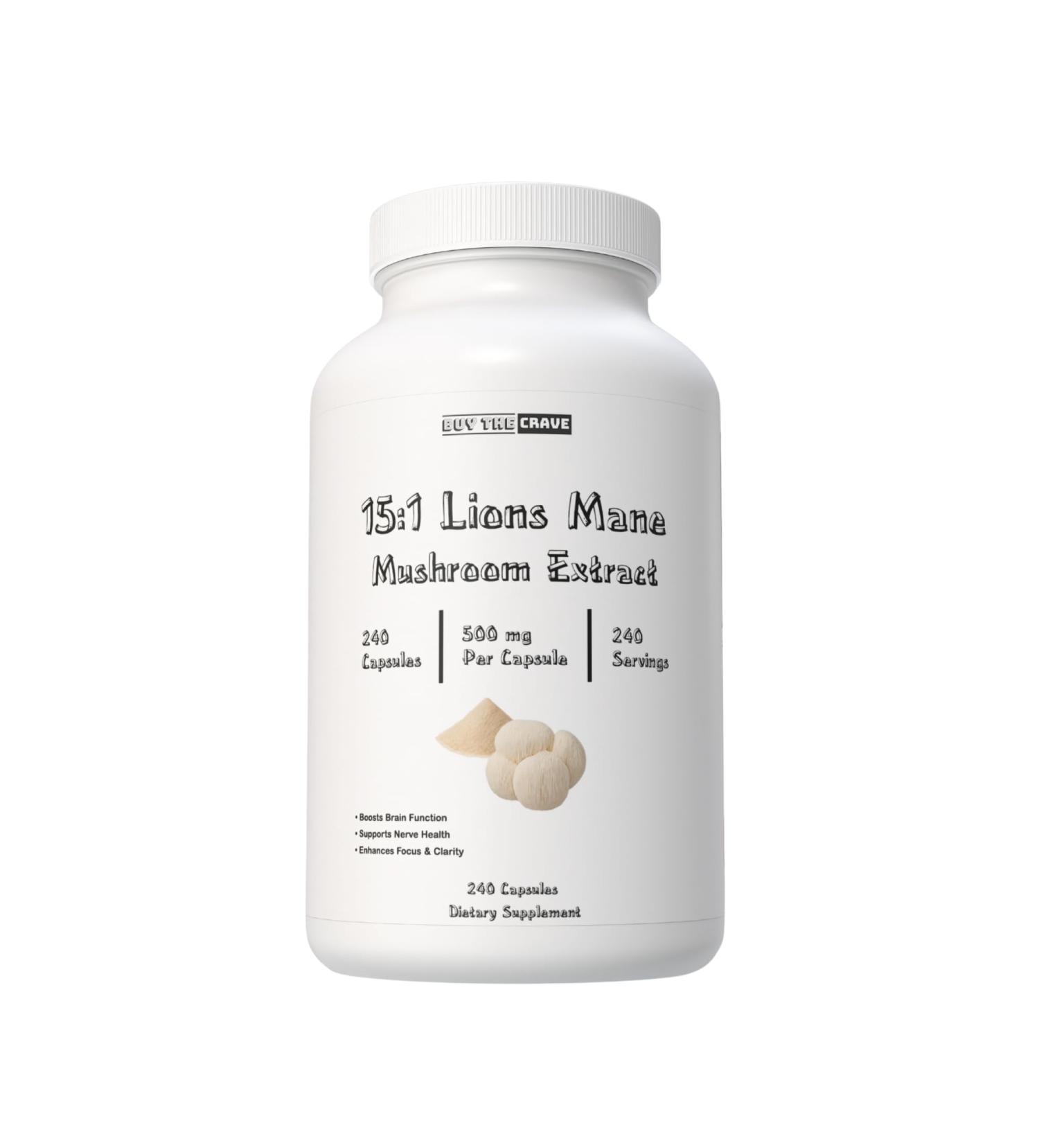 BUY THE CRAVE Freeze-Dried Lions Mane Mushroom 15:1 Extract Capsules 500 mg 240 Count (240 Servings) Immune Support Antioxidant-Rich Non-GMO Gluten-Free Dietary Supplement - Buy Online on GoSupps.com