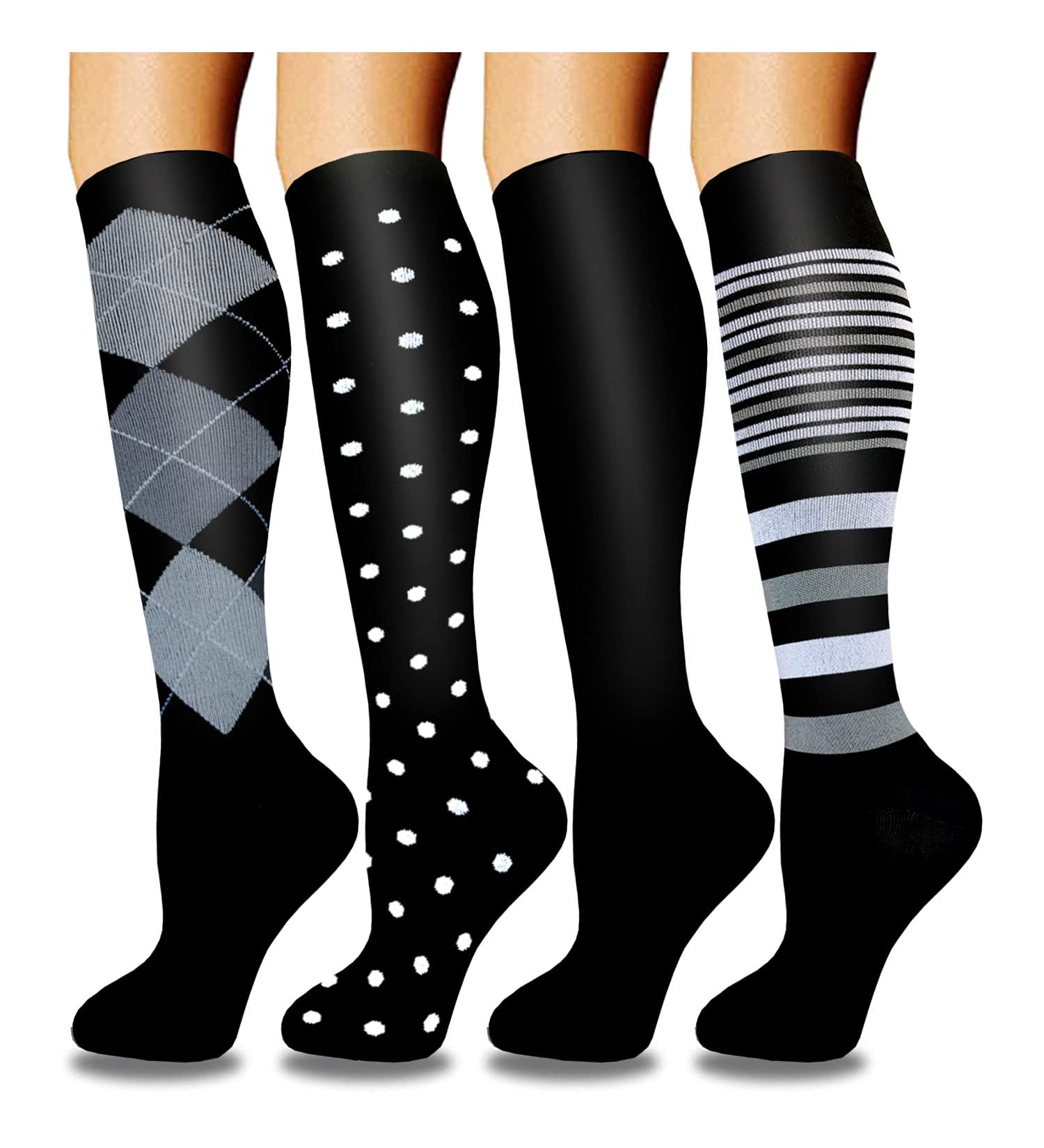 Actinput Compression Stockings for Men & Women - 4 Pairs Colorful Support Socks for Sports Travel & Nursing - Size L-XL Black - Buy Online on GoSupps.com