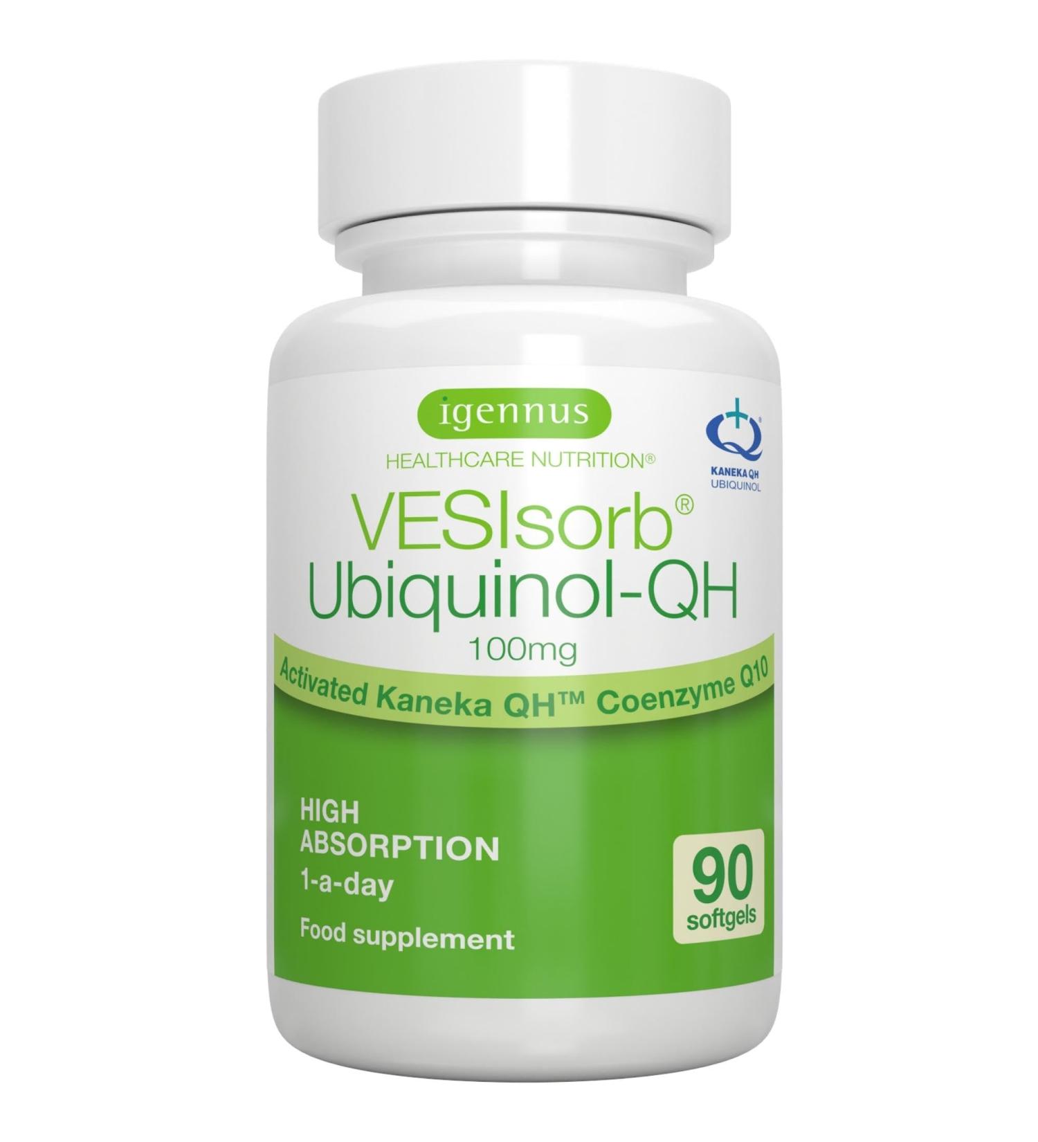 VESIsorb Ubiquinol-QH 100mg CoQ10 Softgels - Kaneka QH Water-Soluble Supplement for Heart Health & Energy - 90ct - Buy Online on GoSupps.com
