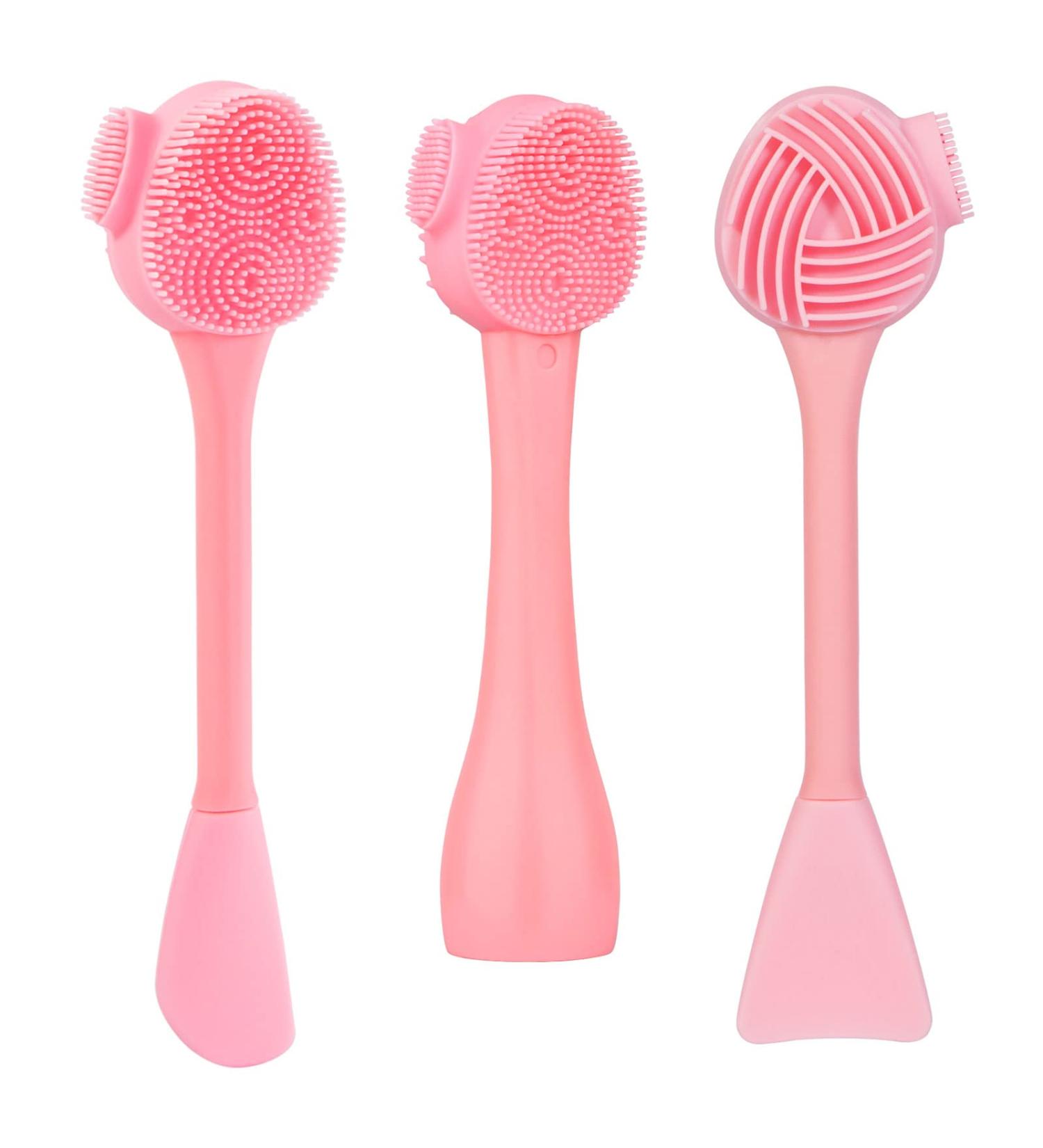 Buy Silicone Facial Cleansing Brush - 4 in 1 Beomeen Face Scrubber for Exfoliating & Massage - Deep Clean Gentle Double-Ended Design (Pink) - International Shipping Available - Buy Online on GoSupps.com