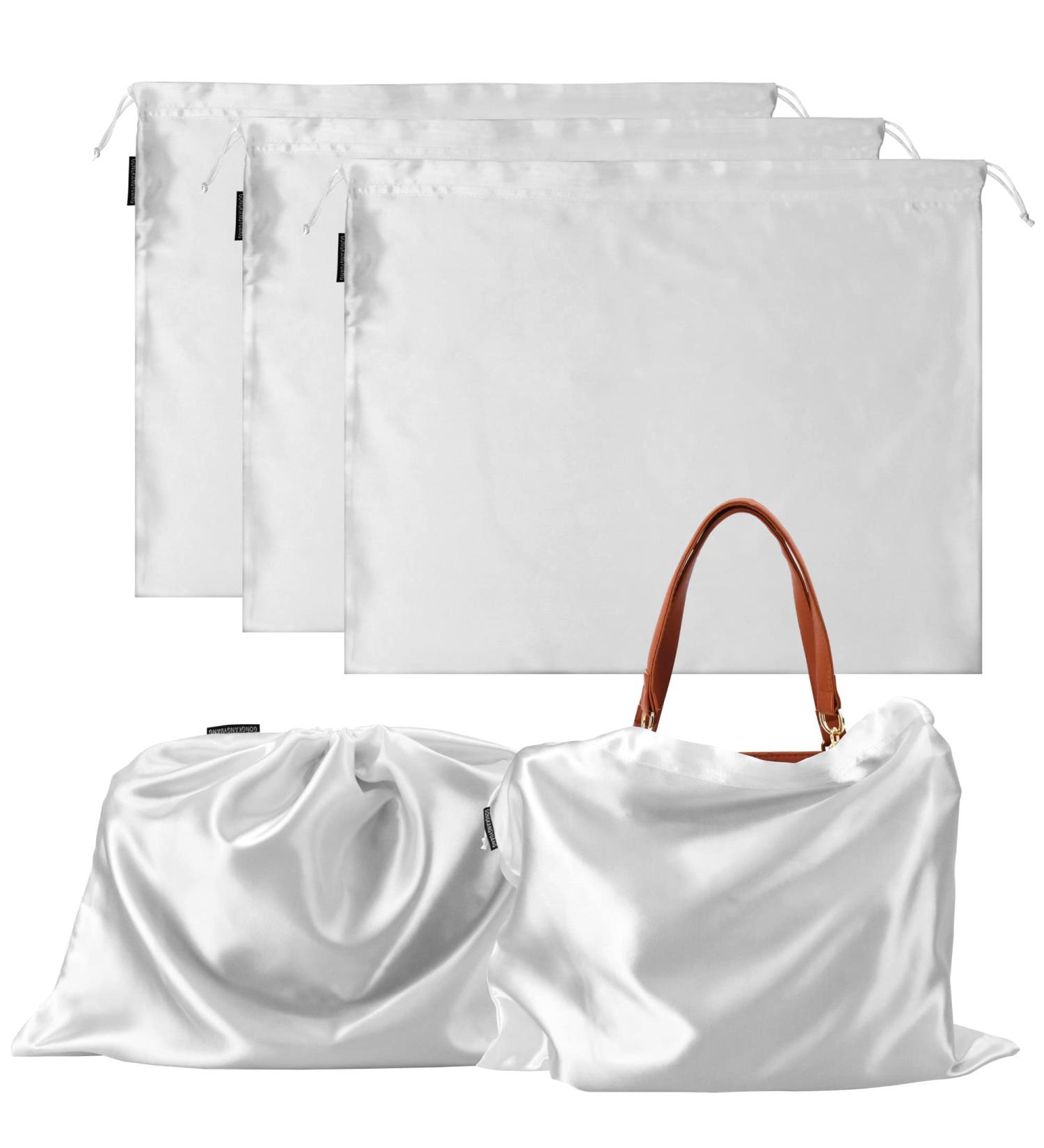 Luxury Handbag Storage Bags - Set of 5 White Silk Pouches with Drawstring - Buy Online on GoSupps.com