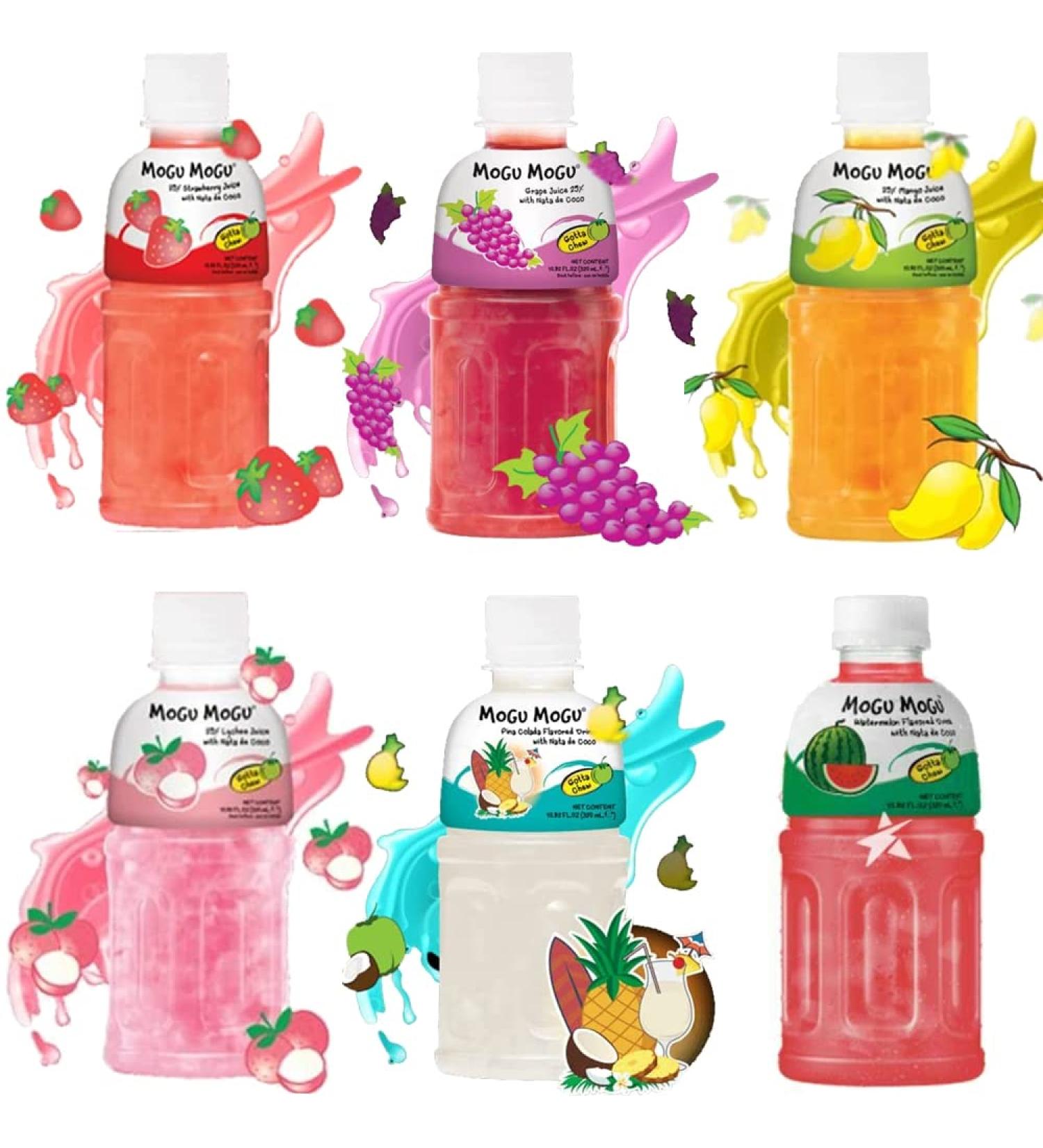 MOGU MOGU Strawberry Lychee Mango Melon Watermelon Grape Orange PINA Colada & Coconut Juice Fruit Flavors 320ML x 15 Bottles - Buy Online on GoSupps.com