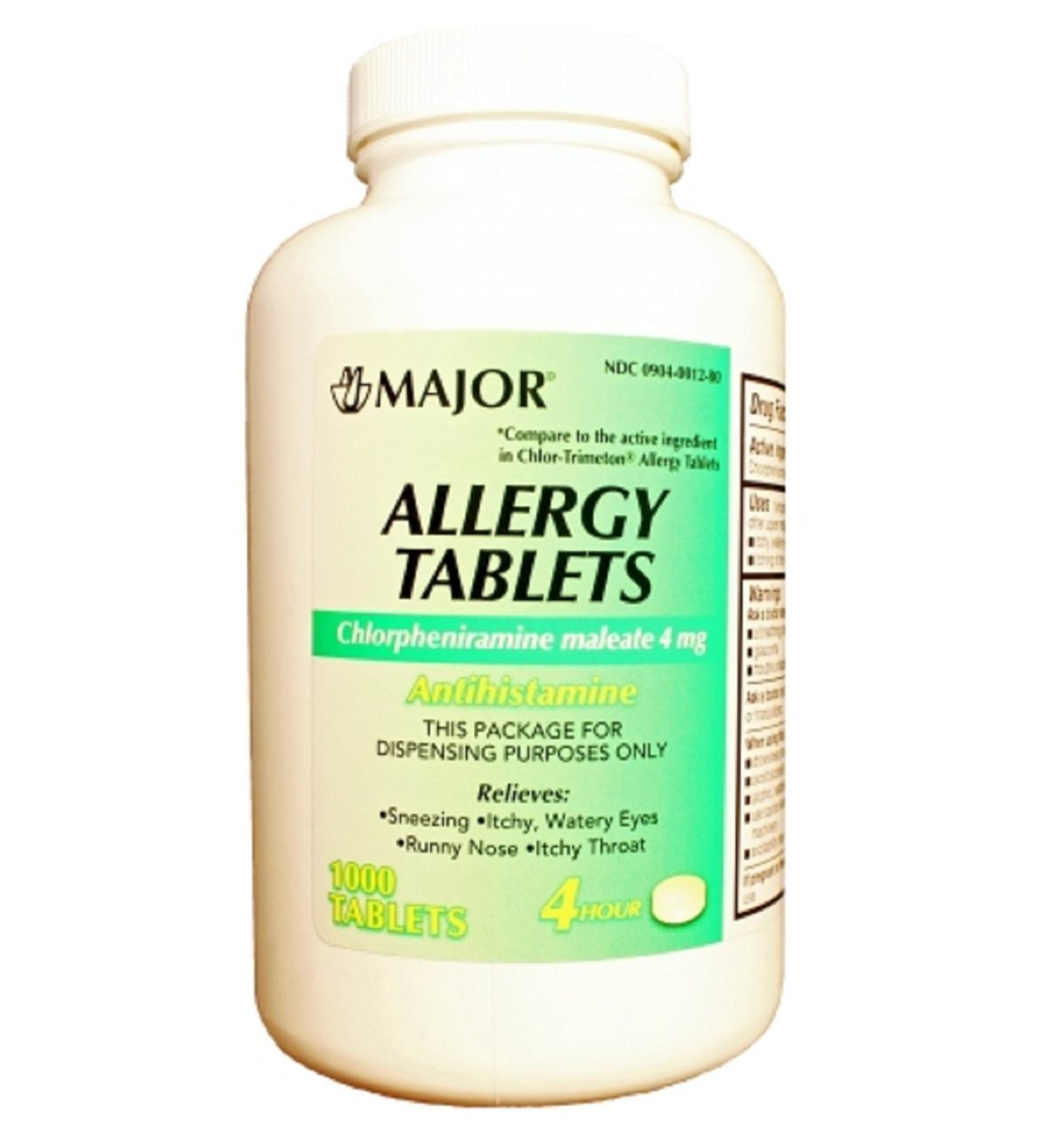 CHLORPHENIRAMINE 4MG TAB CHLORPHENIRAMINE MALEATE-4 MG Yellow 1000 TABLETS UPC 309040012807