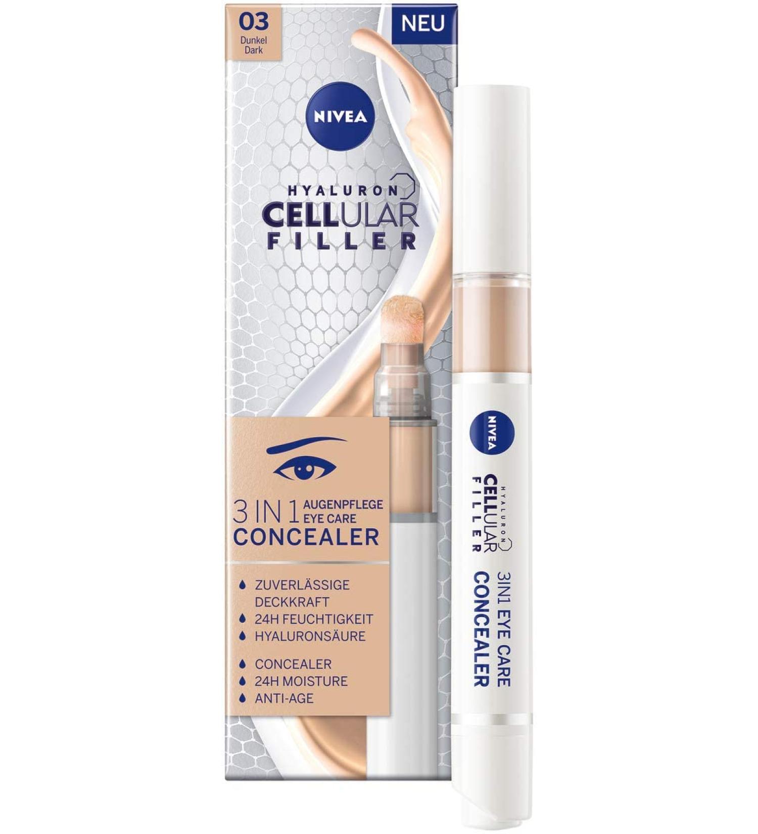 Nivea Hyaluron Cellular Filler 3in1 Eye Care Concealer | Anti-Age Cover Pen for Dark Circles Redness & Pimples | 4ml - Worldwide Shipping - Buy Online on GoSupps.com