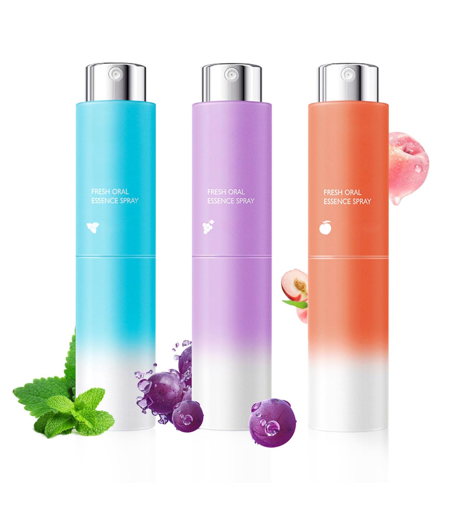 3PCS Breath Fresheners Peach Grape Mint Flavors Fresh Breath Spray for Oral Care Travel Size Mouth Rinse Fresheners Refreshing Mini Mouth Sprays for Carrying Around - Buy Online on GoSupps.com