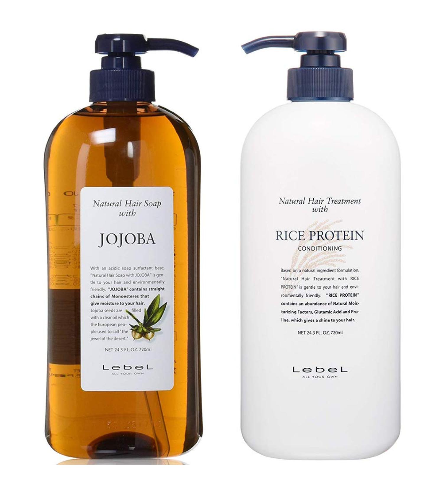 Lebel Natural Hair Soap With Jojoba 720ml & Lebel Natural Hair Treatment Rice Protein 720ml (Green Tea Set)