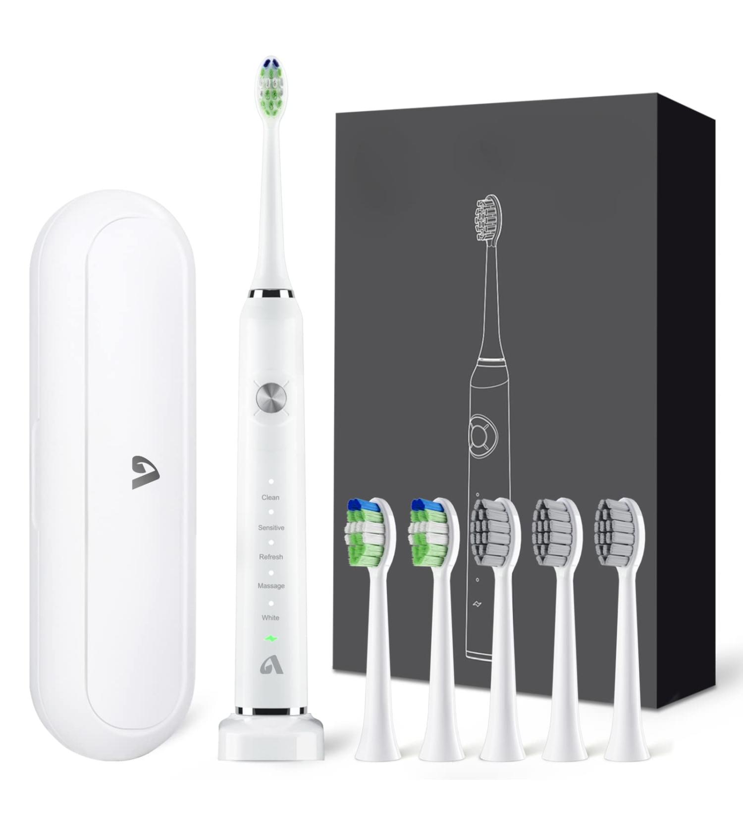 Sonic Electric Toothbrush for Adults | 6 Brush Heads & Travel Case | Fast Charge & Smart Timer | 5 Modes Whitening Toothbrushes by JTF - Buy Online on GoSupps.com