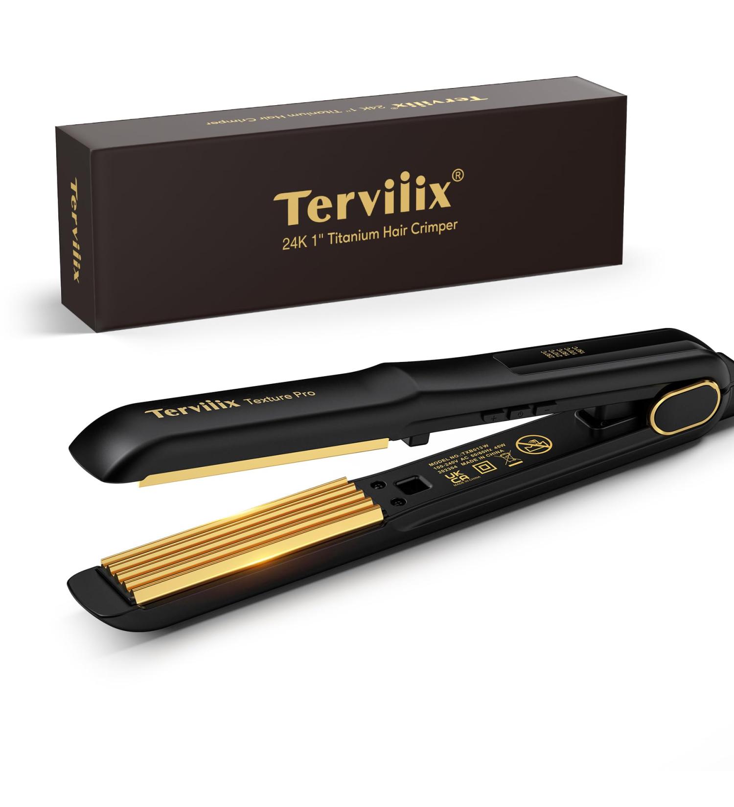 Terviiix Professional 24K Titanium Hair Crimper for Texture & Volume - 1 Inch, Dual Voltage, Auto Off - Buy Online on GoSupps.com