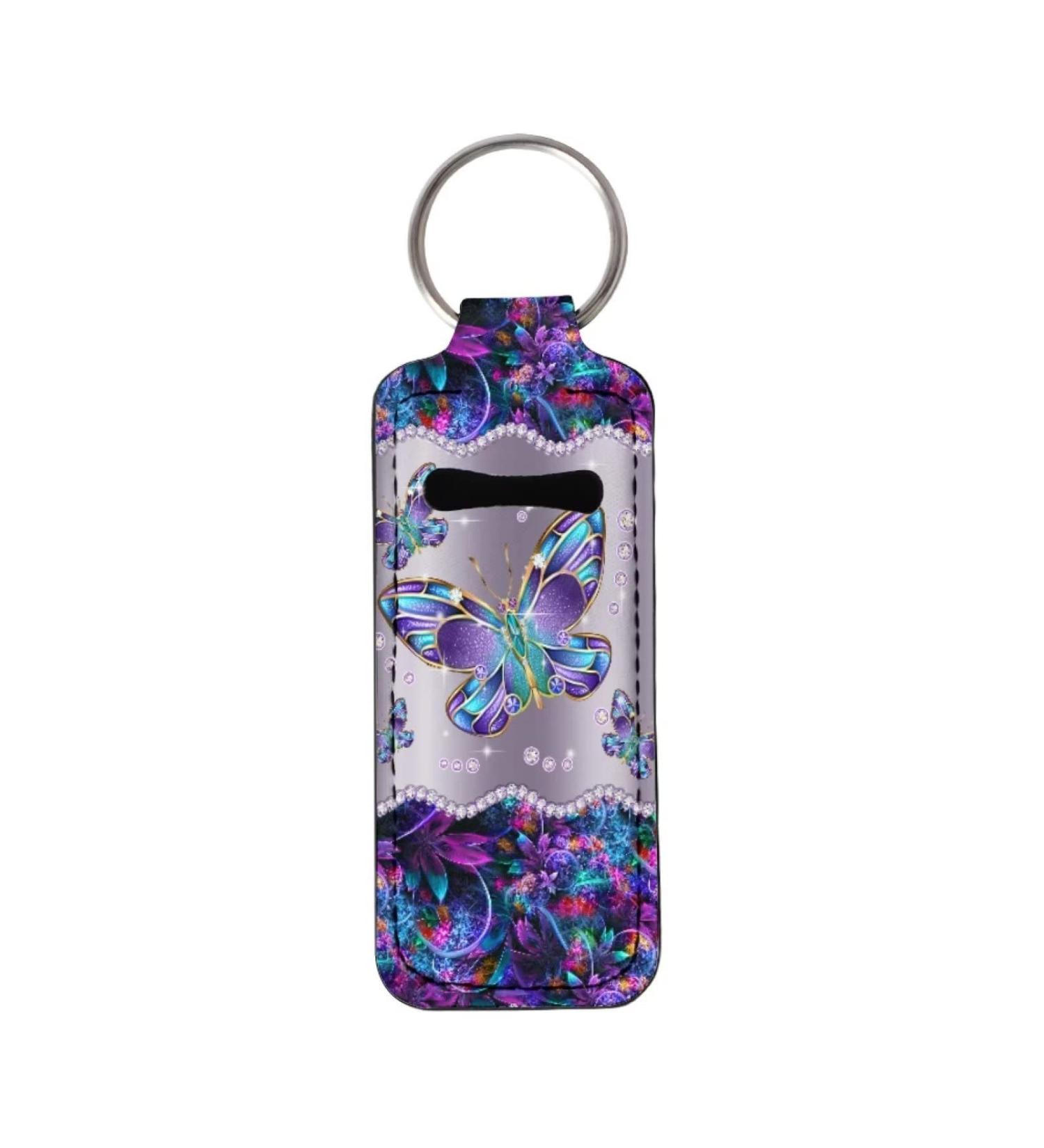 Bulopur Blue Sparkle Butterfly Chapstick Holder Keychain - Clip-on Lip Balm Sleeve Pouch for Travel Accessories - Buy Online on GoSupps.com