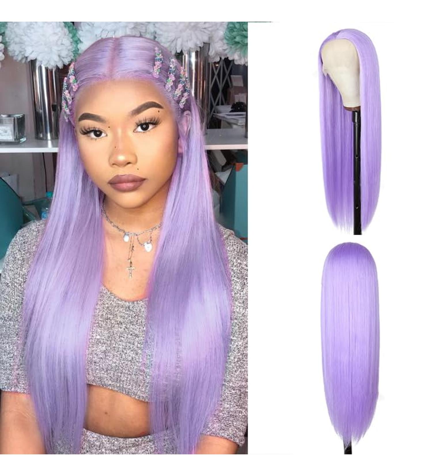 Vebonny 24 Inch Lilac Long Synthetic Lace Front Wig for Women - Versatile Fashion & Cosplay Hair - Buy Online on GoSupps.com