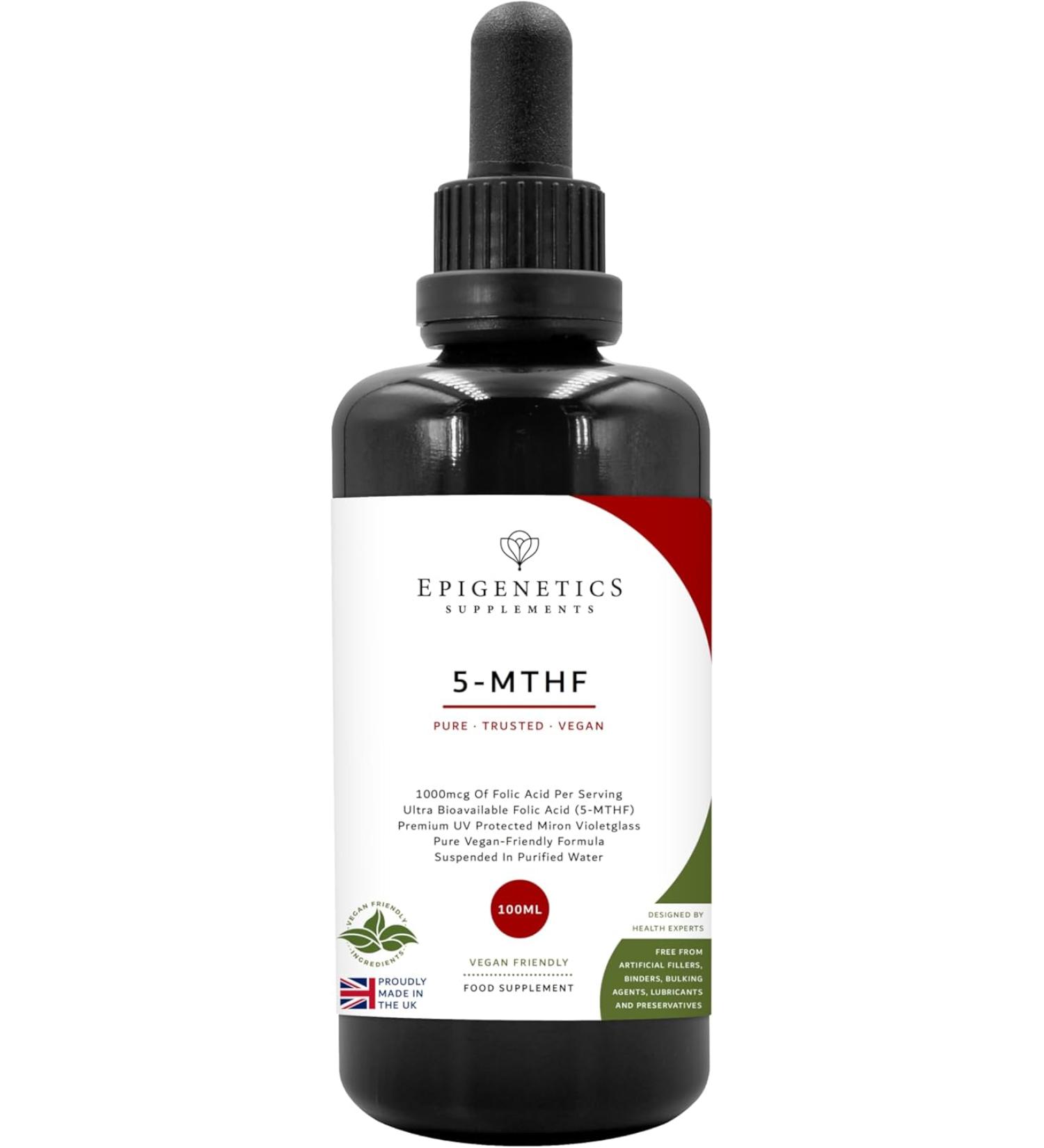 5-MTHF 100ml | 5-Methyltetrahydrofolate Vitamin B9 Liquid 1000mcg | Vegan Friendly Folic Acid | 10 Drops Daily (High Strength) - Buy Online on GoSupps.com