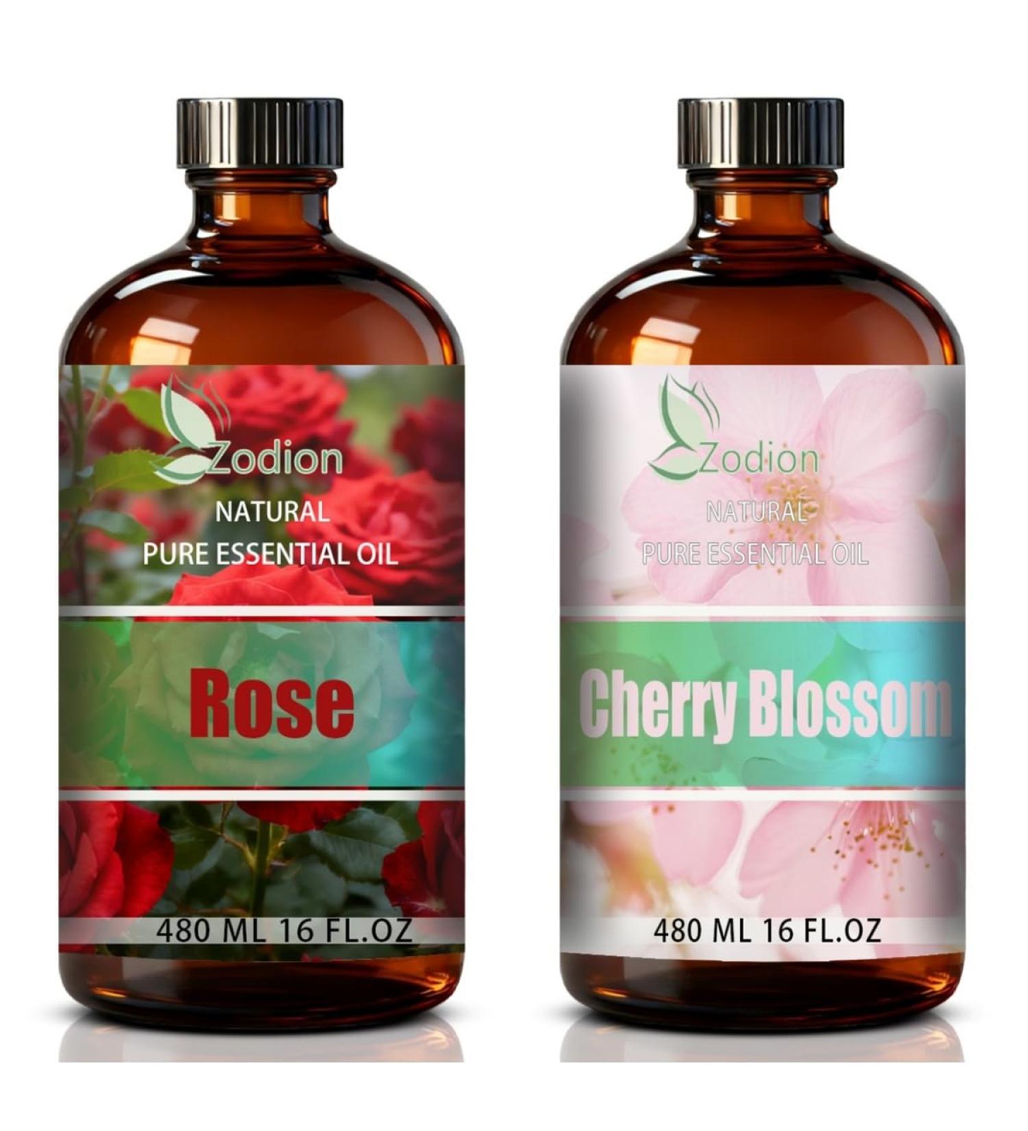 Cherry Blossom Essential Oil and Rose Essential Oil 16 Fl Oz - Cherry Blossom & Rose Oil for Diffuser Aromatherapy Home Fragrance Skin & Hair Care DIY Candle & Soap Making Yoga - Buy Online on GoSupps.com