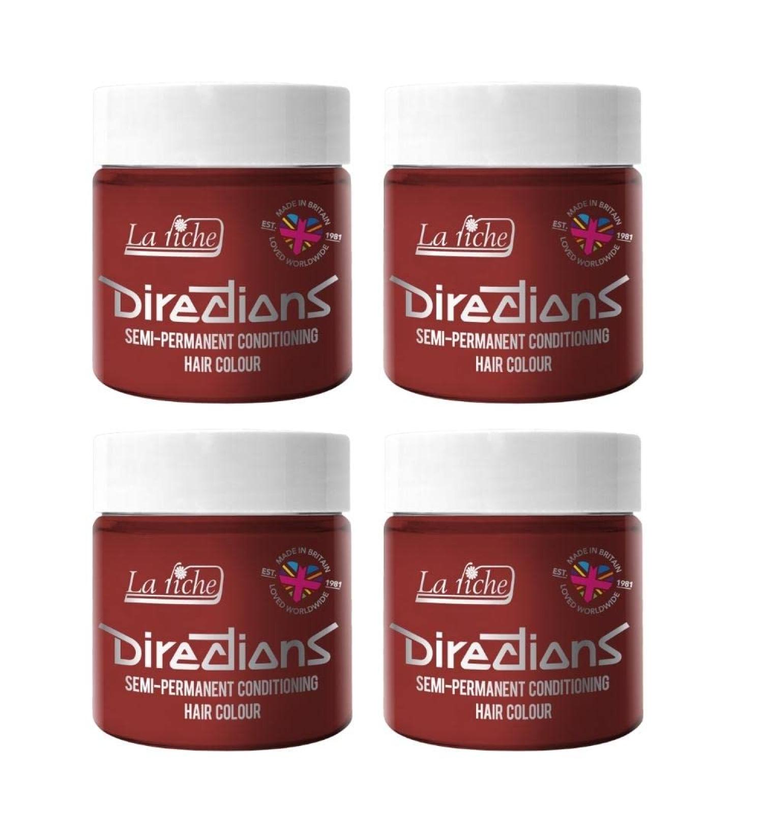 4x La Riche Directions Semi-Permanent Hair Color 100ml Tub - Pillarbox Red Pillarbox Red 100 ml (Pack of 4)