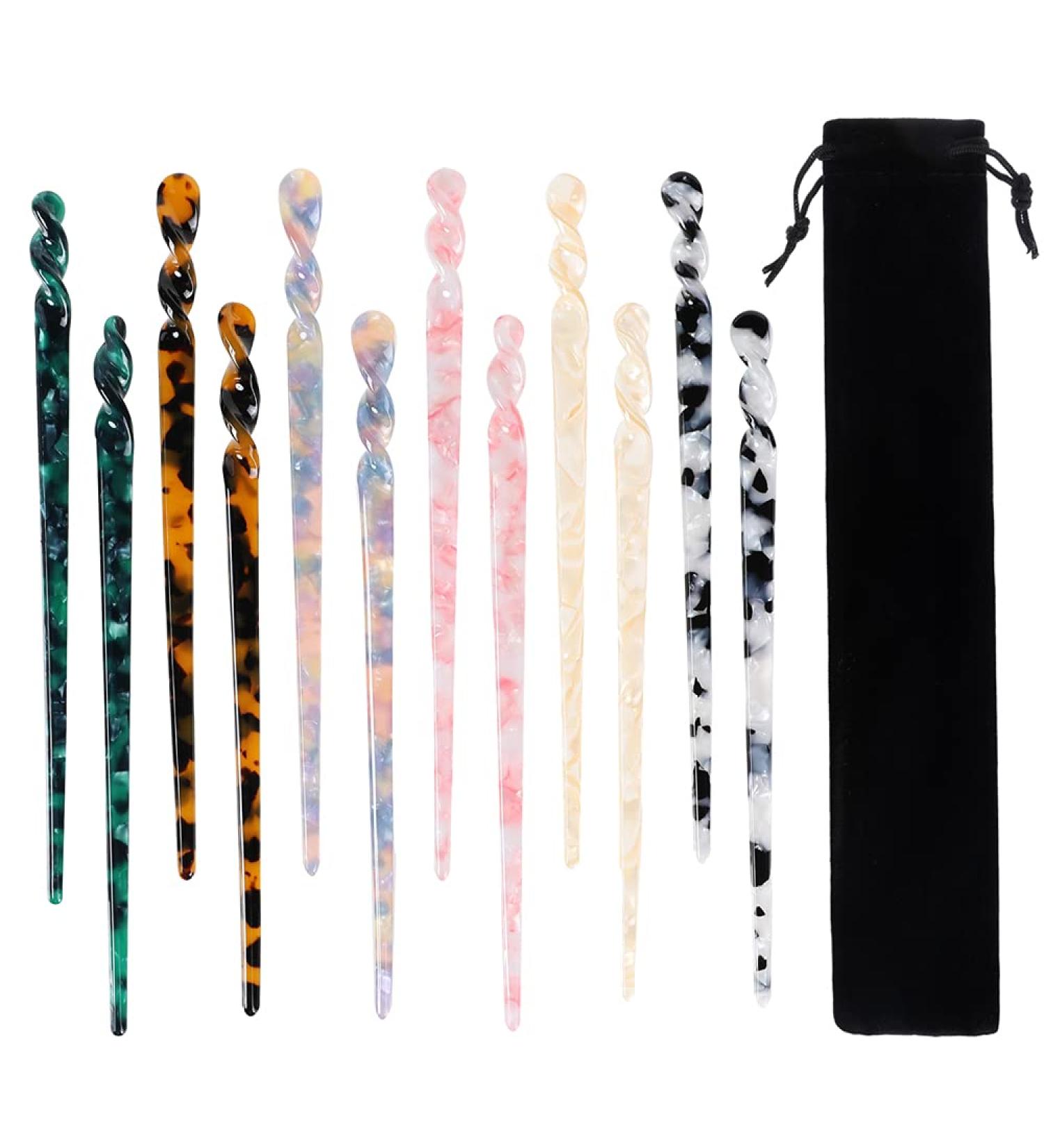 Acetate Hair Sticks Set - 12PCS Vintage Tortoise Shell Hair Pins for Women and Girls Bun Hairstyles - Buy Online on GoSupps.com