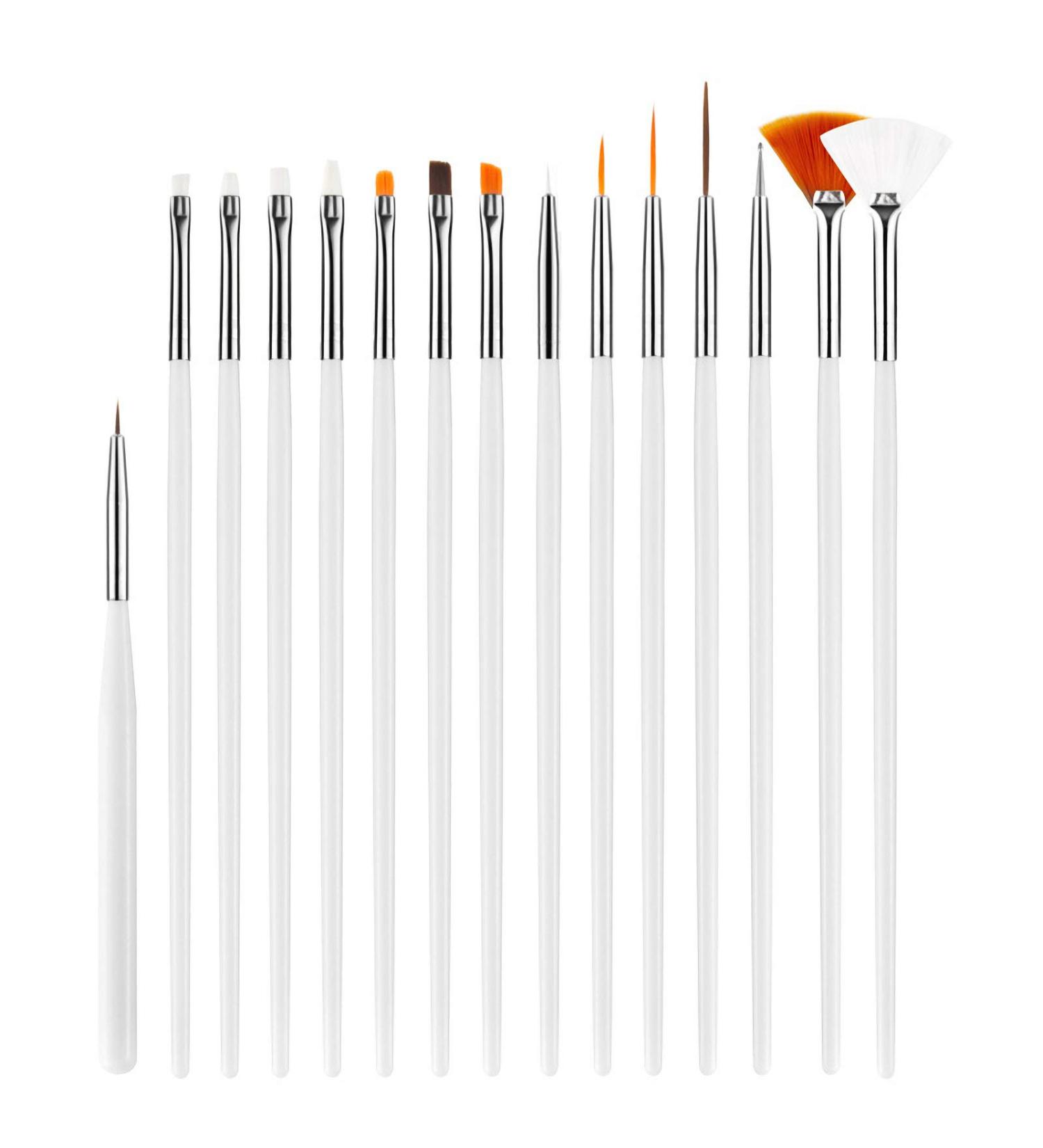 Hanyousheng 15 PCs Nail Brush Set - Gel & Acrylic Nail Art Brushes for Manicure - Ideal for UV Gel & Nail Accessories - White - Buy Online on GoSupps.com