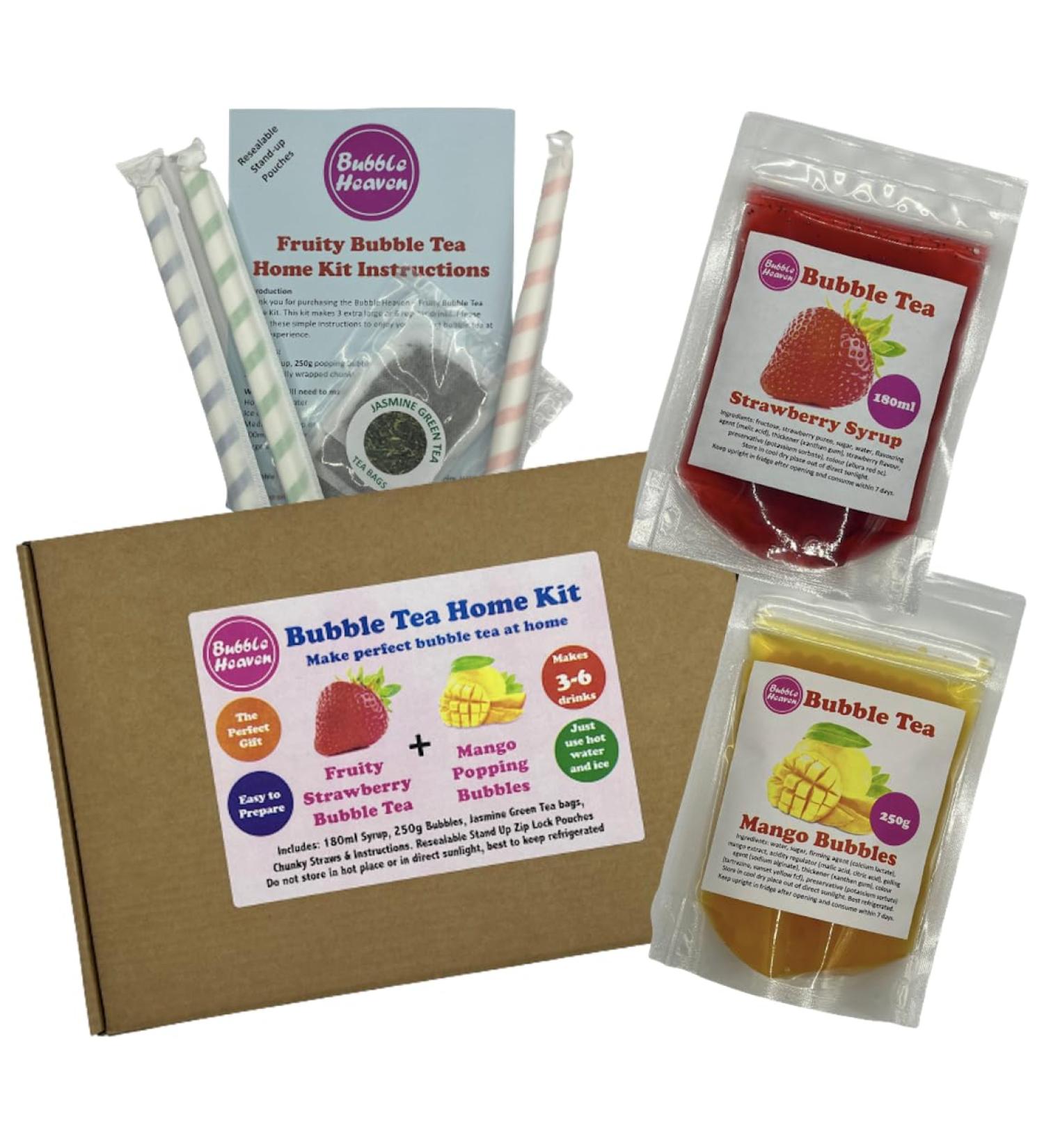 Fruity Strawberry with Mango Popping Bobas Bubble Tea Kit 3 to 6 Drinks Strawberry and Mango - Buy Online on GoSupps.com