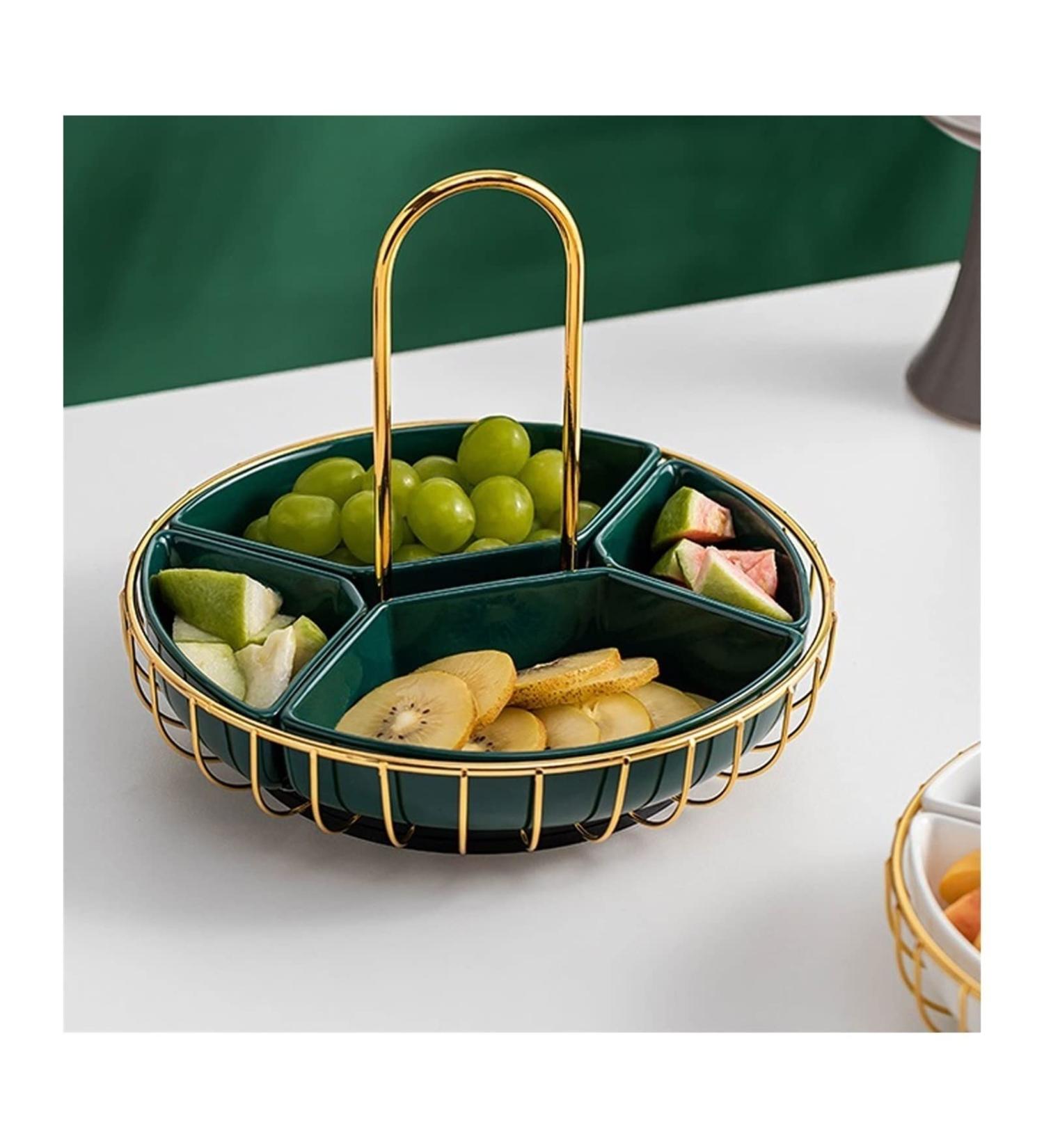 Fruit Bowl Salad Bowl Ceramic Fruit Tray Rotatable 4 Compartments with Metallic Blue and Handles Fruit Snacks Fruit Platter Fruit Bowl for Kitchen Counter (Color : A) (B) - Buy Online on GoSupps.com