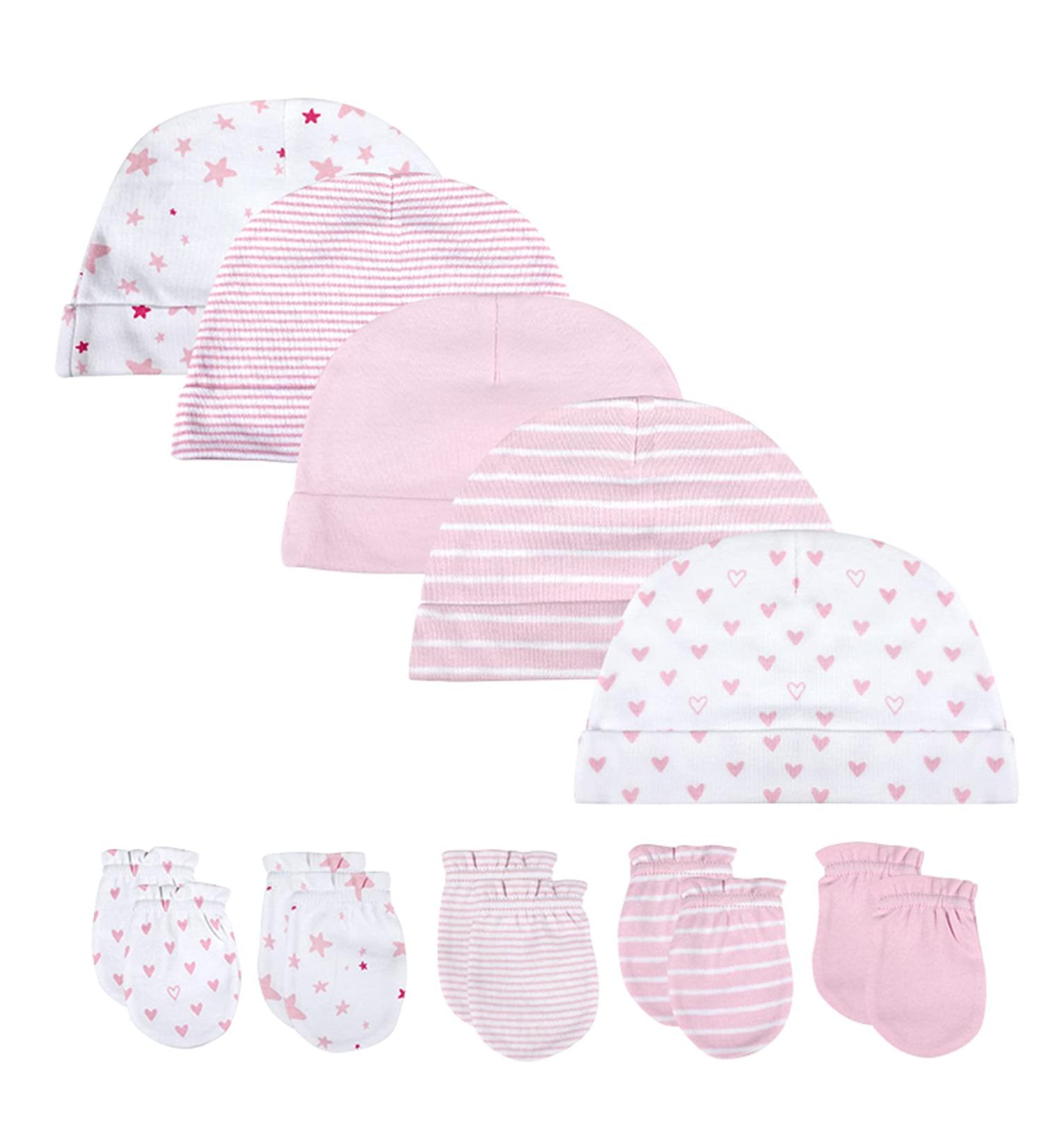 Newborn Baby Hat and Mittens Set - 100% Cotton Pink Owl Design for Baby Boys and Girls 0-6 Months - Buy Online on GoSupps.com