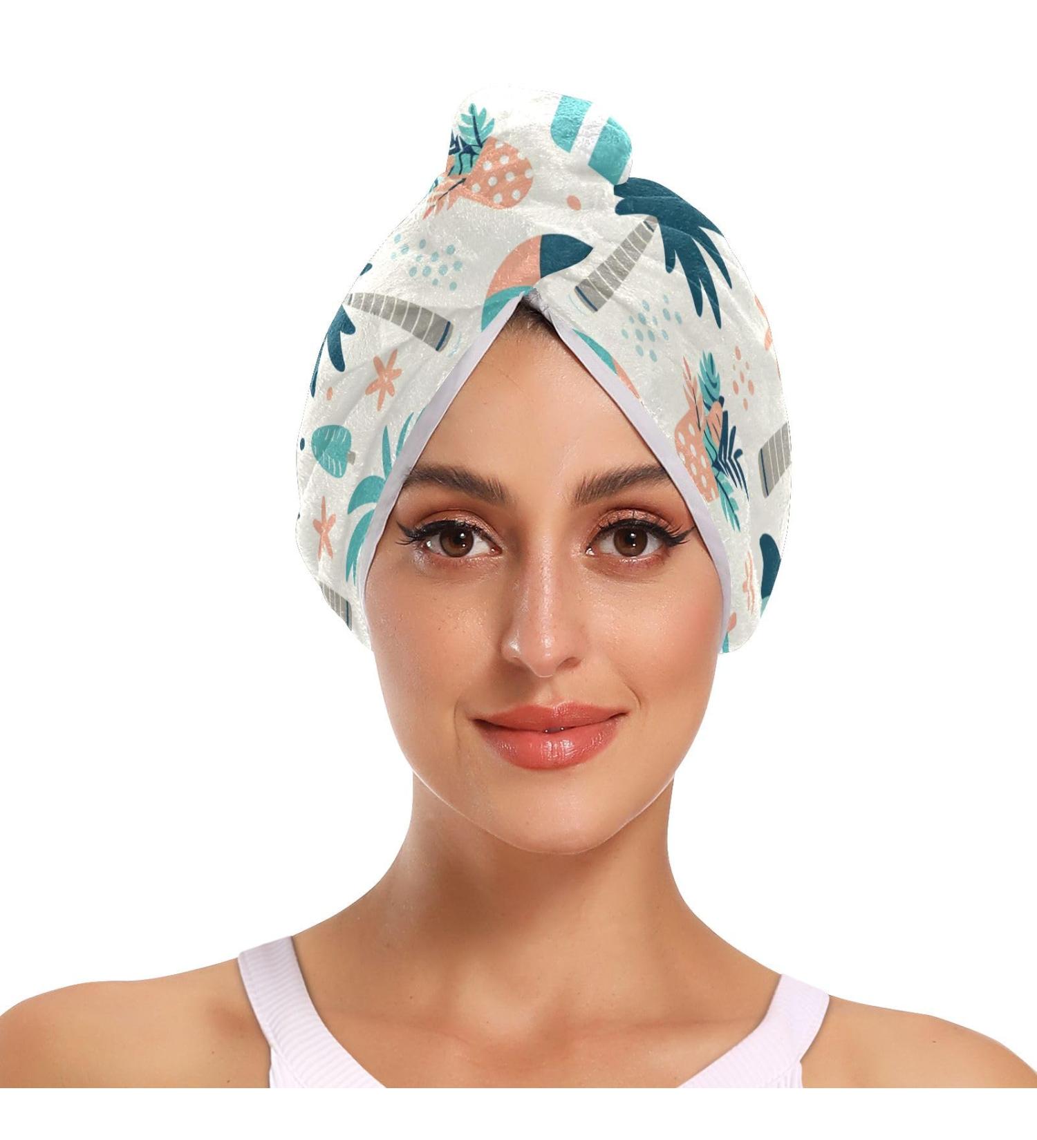 Buy Blue Coconut Tree Hair Towel 2 Pack - Super Absorbent Quick Dry Hair Turbans for Women & Girls - Buy Online on GoSupps.com
