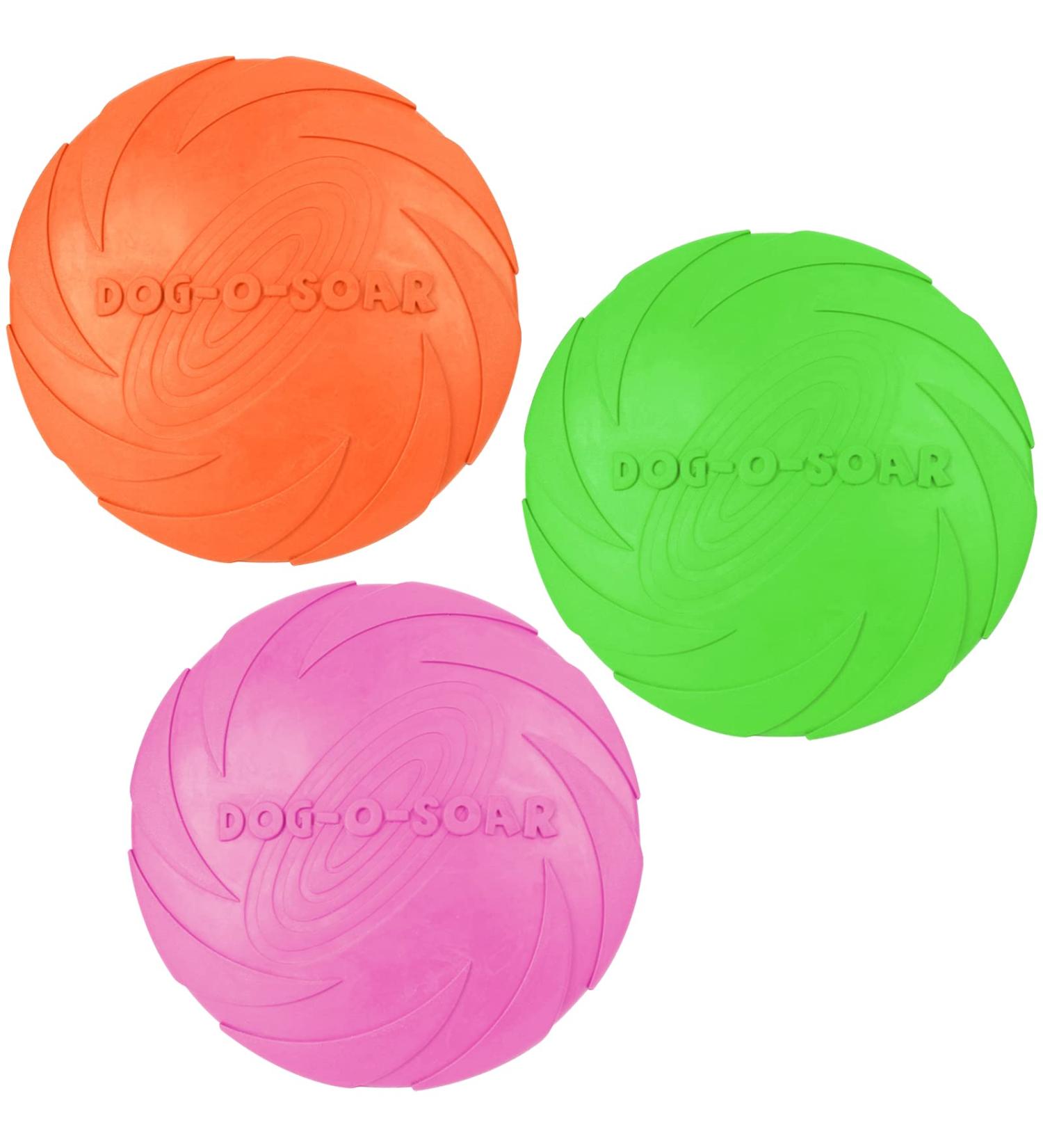 Buy Aimake 3-Piece Dog Frisbee Set - 15cm Natural Rubber for Land & Water - Dog Training Throwing & Catching Toys (Orange Pink Green) - International Shipping Available - Buy Online on GoSupps.com