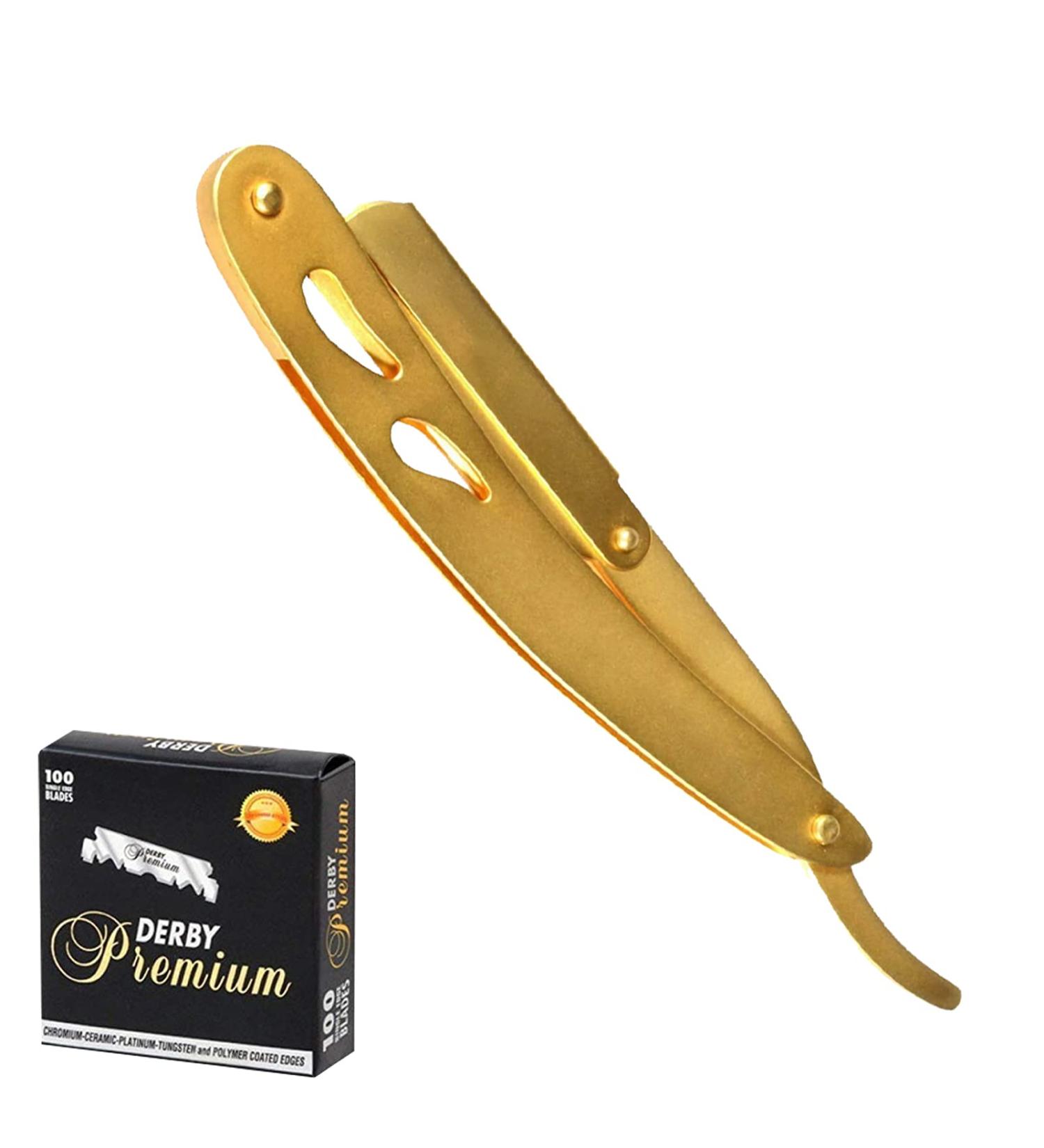 Professional Straight Edge Razor for Men + 100-Pack Derby Blades | Single Blade Shaving Razor - Buy Online on GoSupps.com