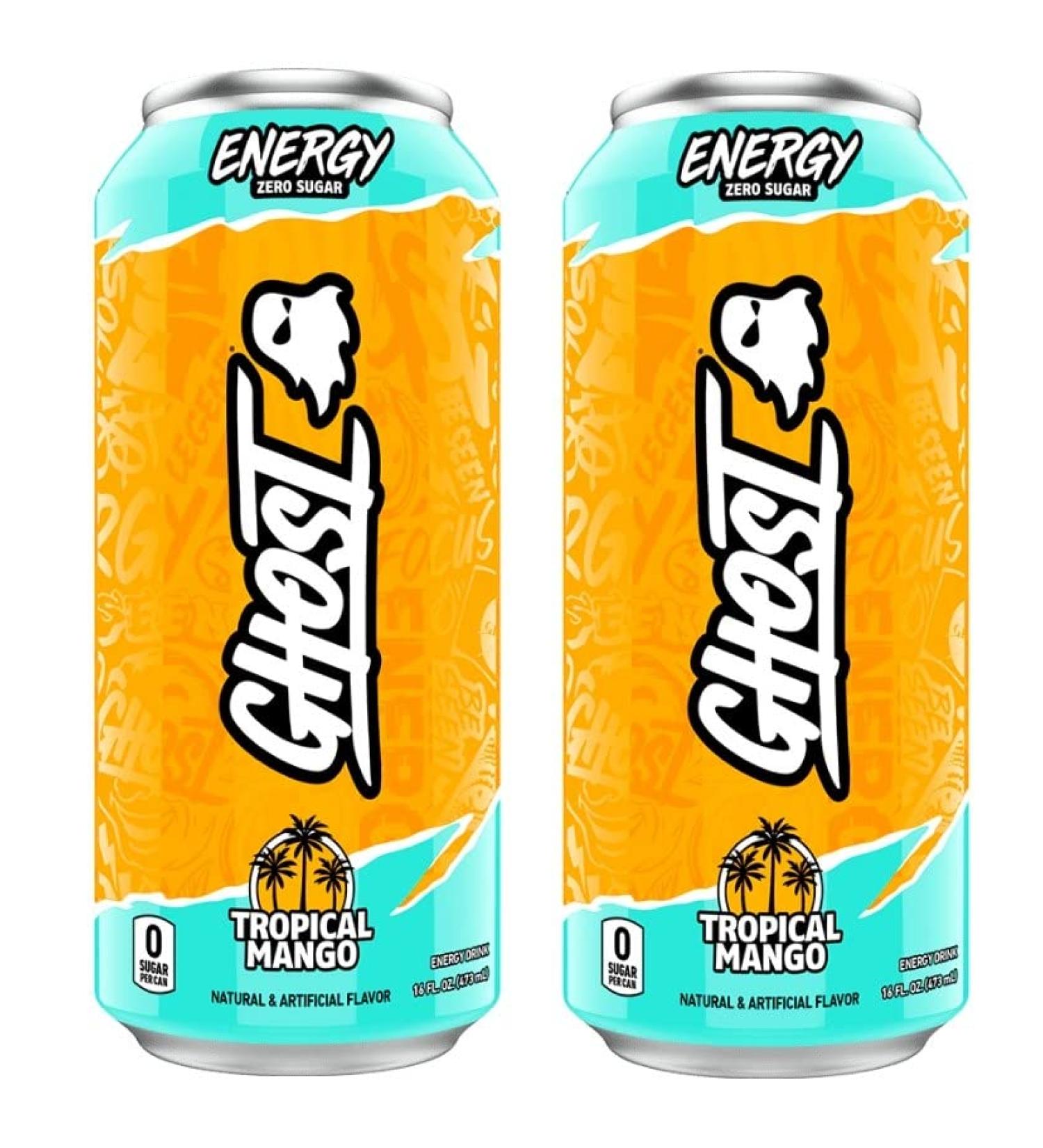 GHOST ENERGY Drink Sugar-Free Energy Drink Energy & Focus & Natural Caffeine L-Carnitine & Soy & Gluten-Free Drink (Tropical Mango 16oz 473ml) (PACK OF 2) (USA IMPORT) - Buy Online on GoSupps.com