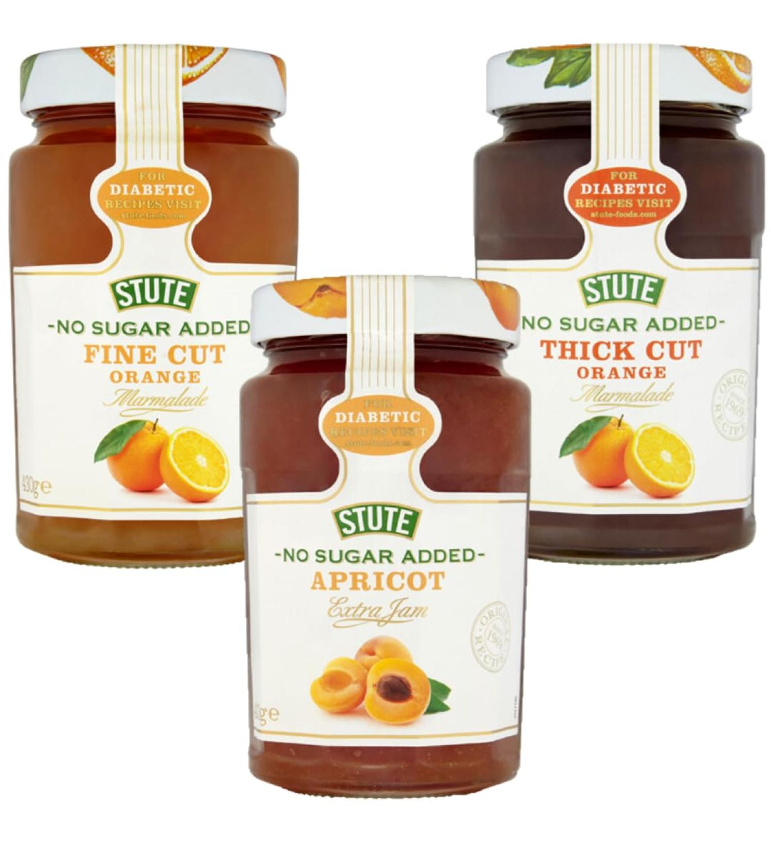 Diabetic Jam Bundle with Stute Fine Marmalade 430g Diabetic Apricot Jam 430g and Diabetic Thick Marmalade 430g (3 Pack) - Buy Online on GoSupps.com
