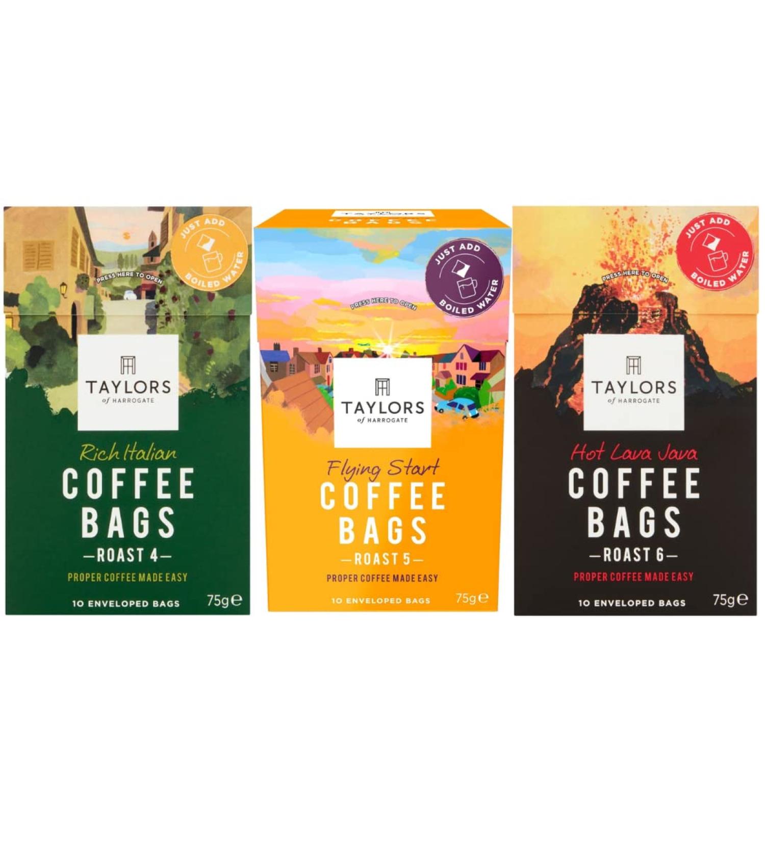 Coffee Bundle with Taylors of Harrogate Coffee Bags Pack 30 Sachets (3 Pack Bundle Rich Italian Hot Java Lava Flying Start) - Buy Online on GoSupps.com