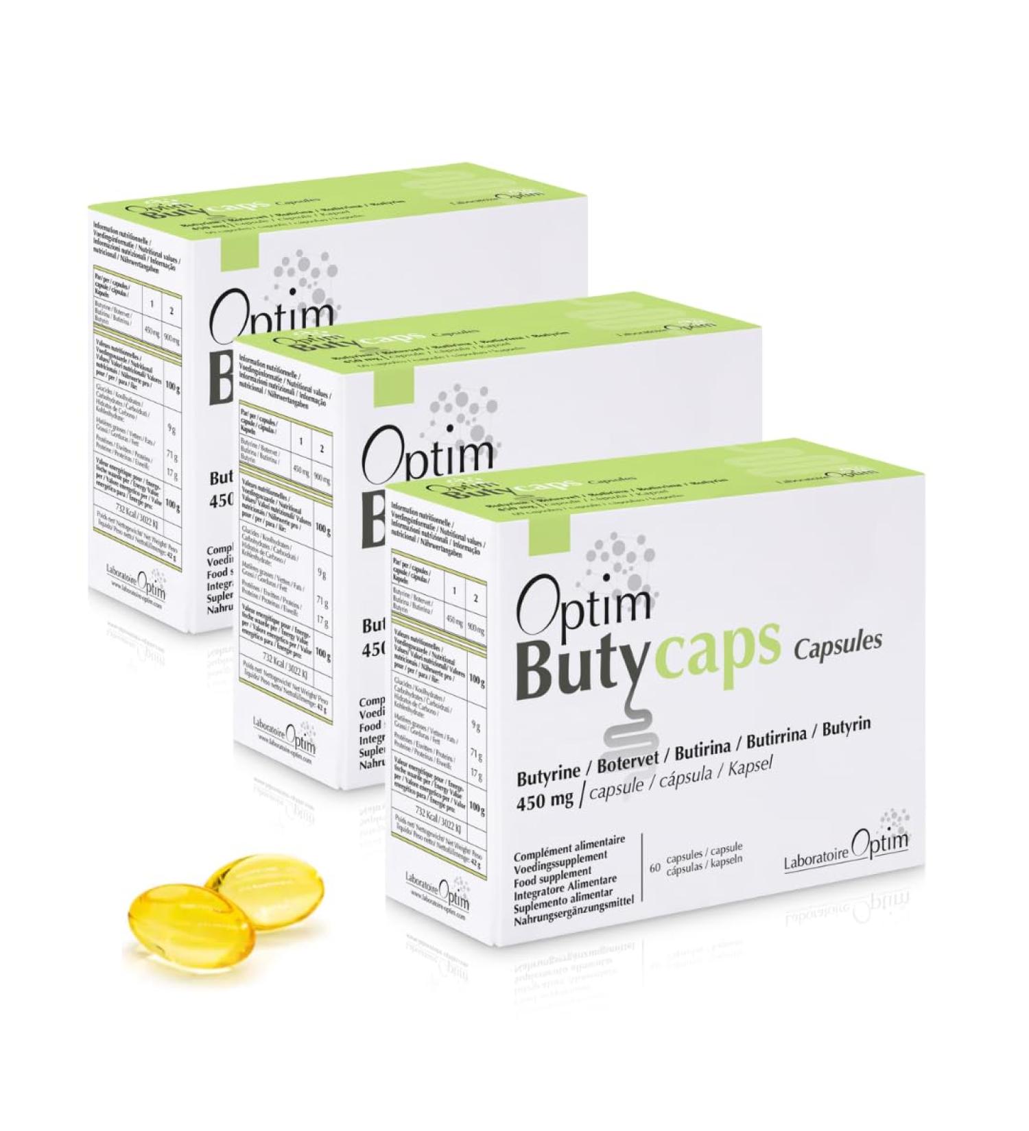 Offer 3 Boxes - Optim Butycaps Capsules 60 Capsules | Butyric Acid - Butyrate - Butyrine Liquid 450mg | Transit Colon & Intestinal Flora | Dietary Supplement Source of Butyrate - Buy Online on GoSupps.com