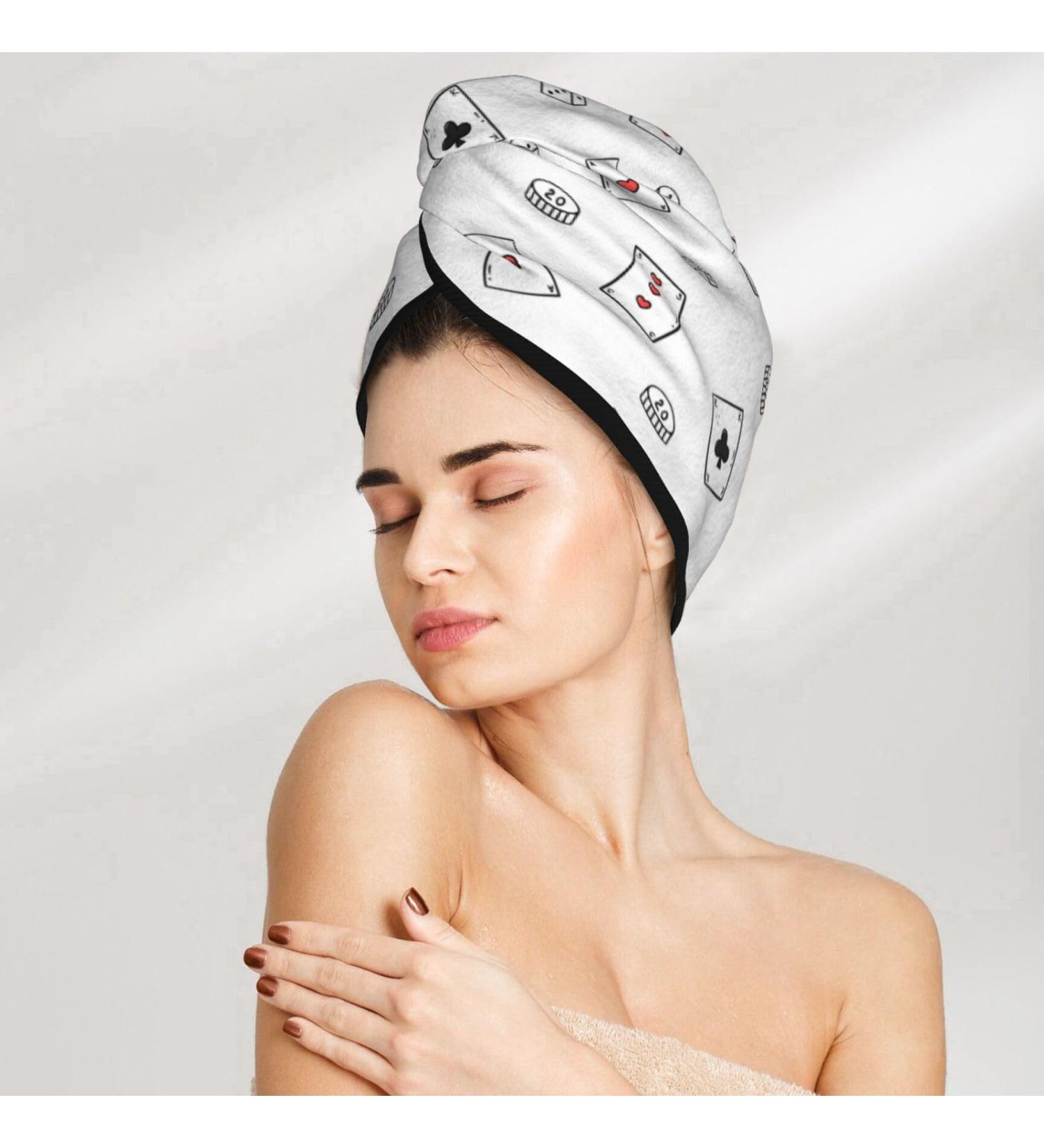 Poker White Microfiber Hair Towel - Super Absorbent Quick Dry Turban for Curly & Thick Hair | Hair Bonnet Cap & Towel Wrap for Women Girls & Kids - Buy Online on GoSupps.com