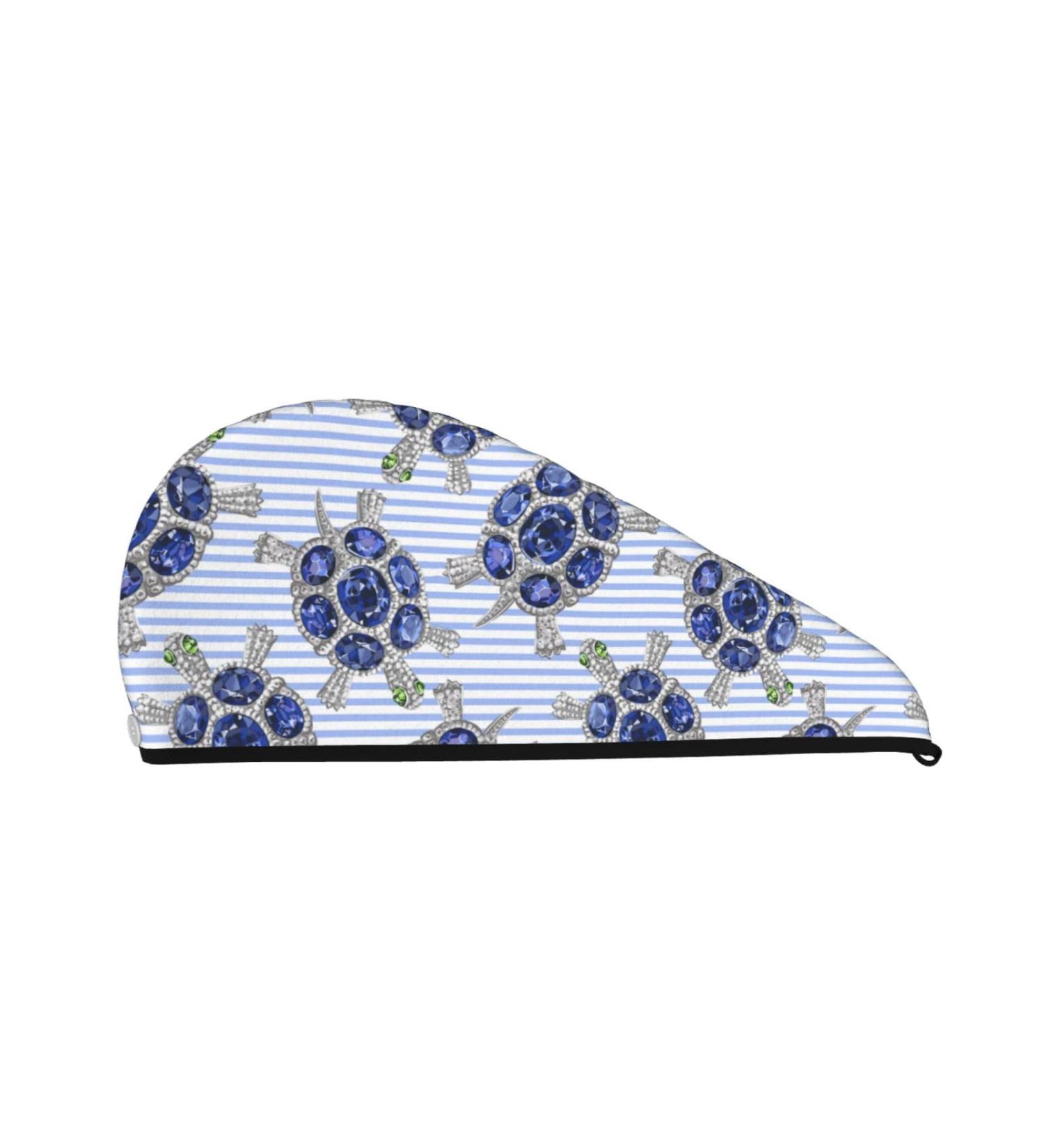 Quick-Dry Hair Towel Wrap with Button - Turban Style Hair Drying Towel (Turtle with Blue Stones) for Effortless Hair Care - Buy Online on GoSupps.com