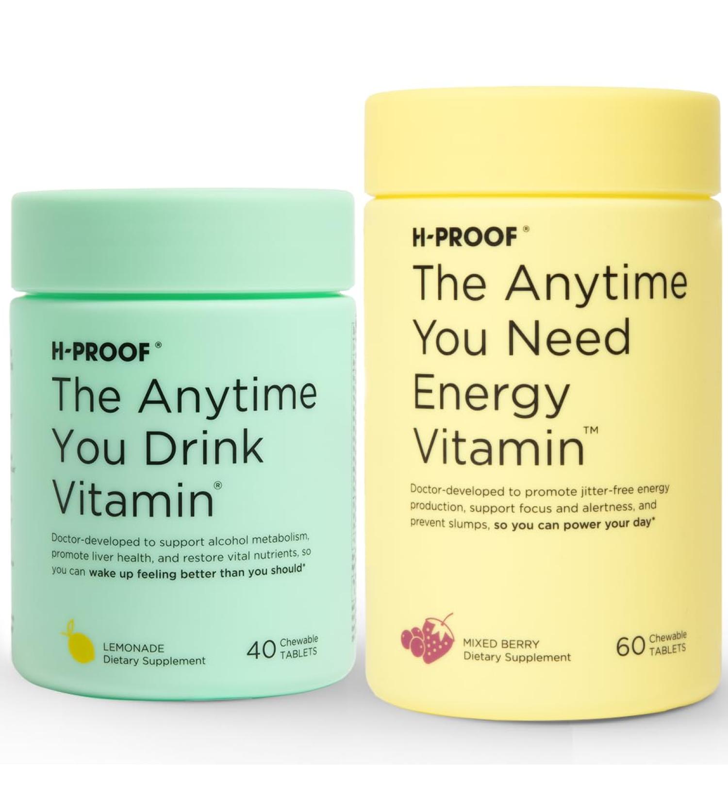 H-PROOF Bundle & Save The Anytime You Drink Vitamin 40 Chewable Tablets (20 Servings) Lemonade & The Anytime You Need Energy Vitamin 60 Chewable Tablets (30 Servings) Mixed Berry - Buy Online on GoSupps.com